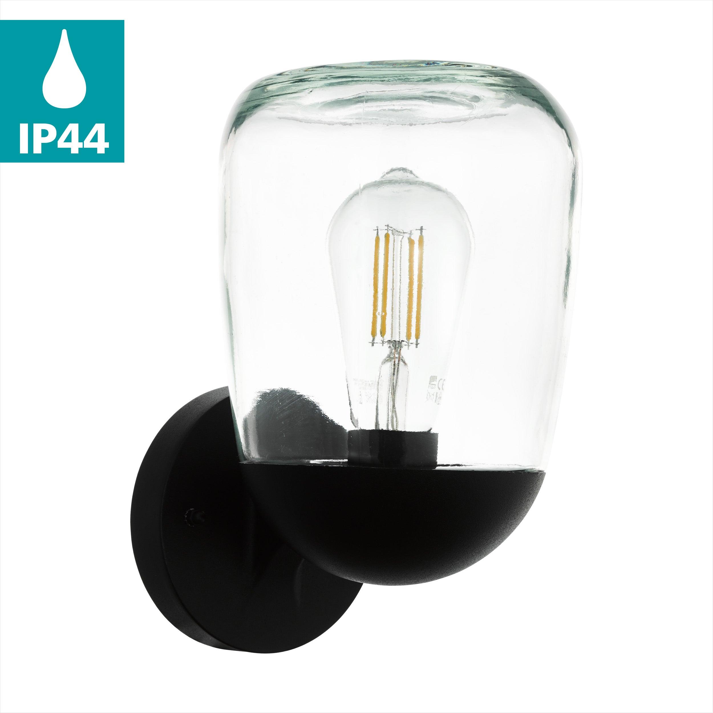 Eglo Donatori Black & Clear Glass Outdoor Wall Light - IP44-clearance