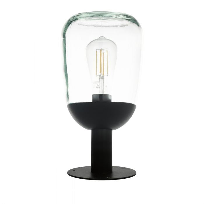 Eglo Donatori IP44 Black Pedestal Light - Rounded Clear Glass Shade