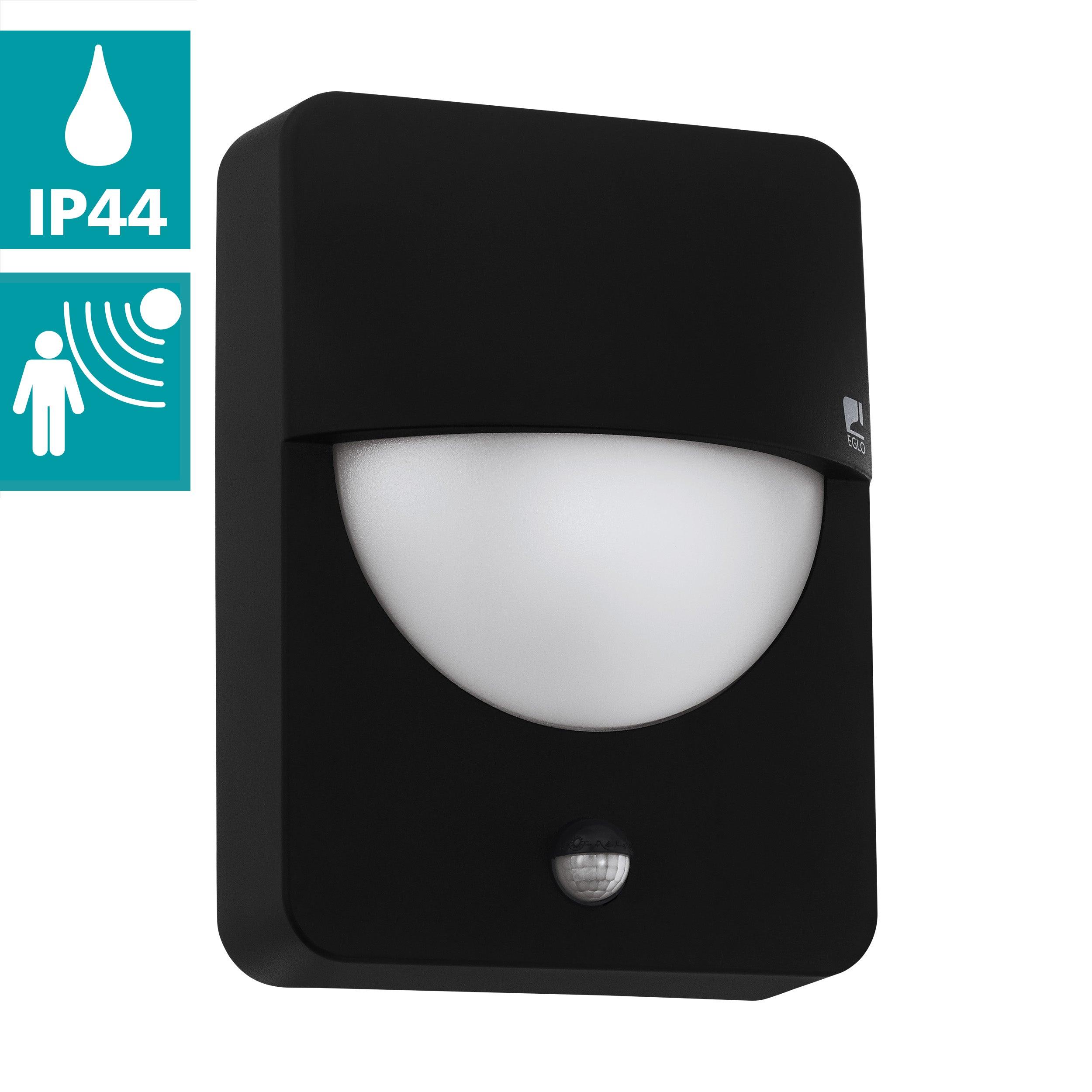 eglo salvanesco black pir outdoor wall light ip44 living room close up
