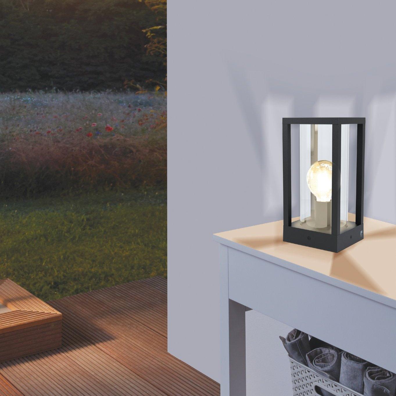 eglo cascinetta ip54 black medal pedestal light living room close up