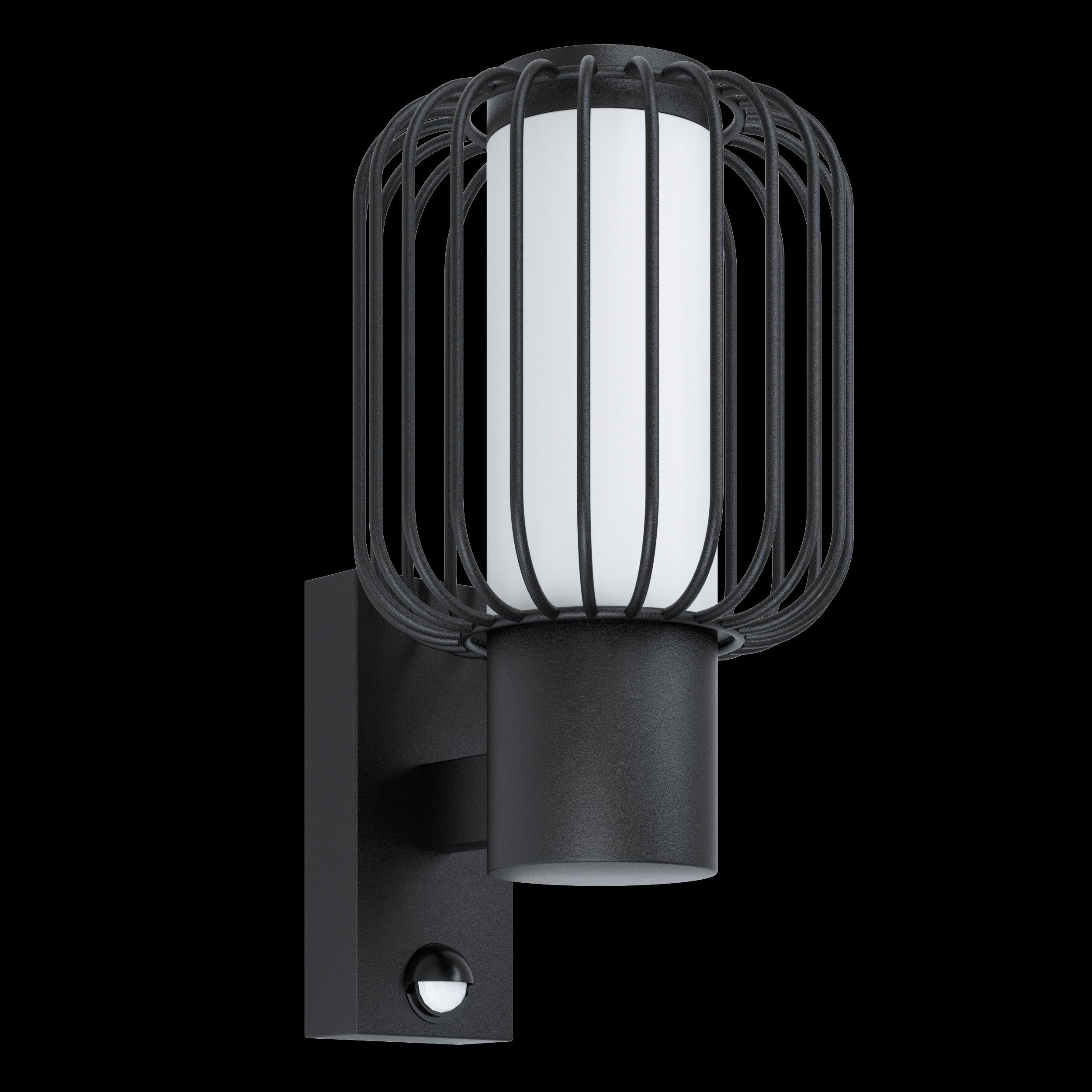 eglo ravello black pir wire shade outdoor wall light ip44 living room close up