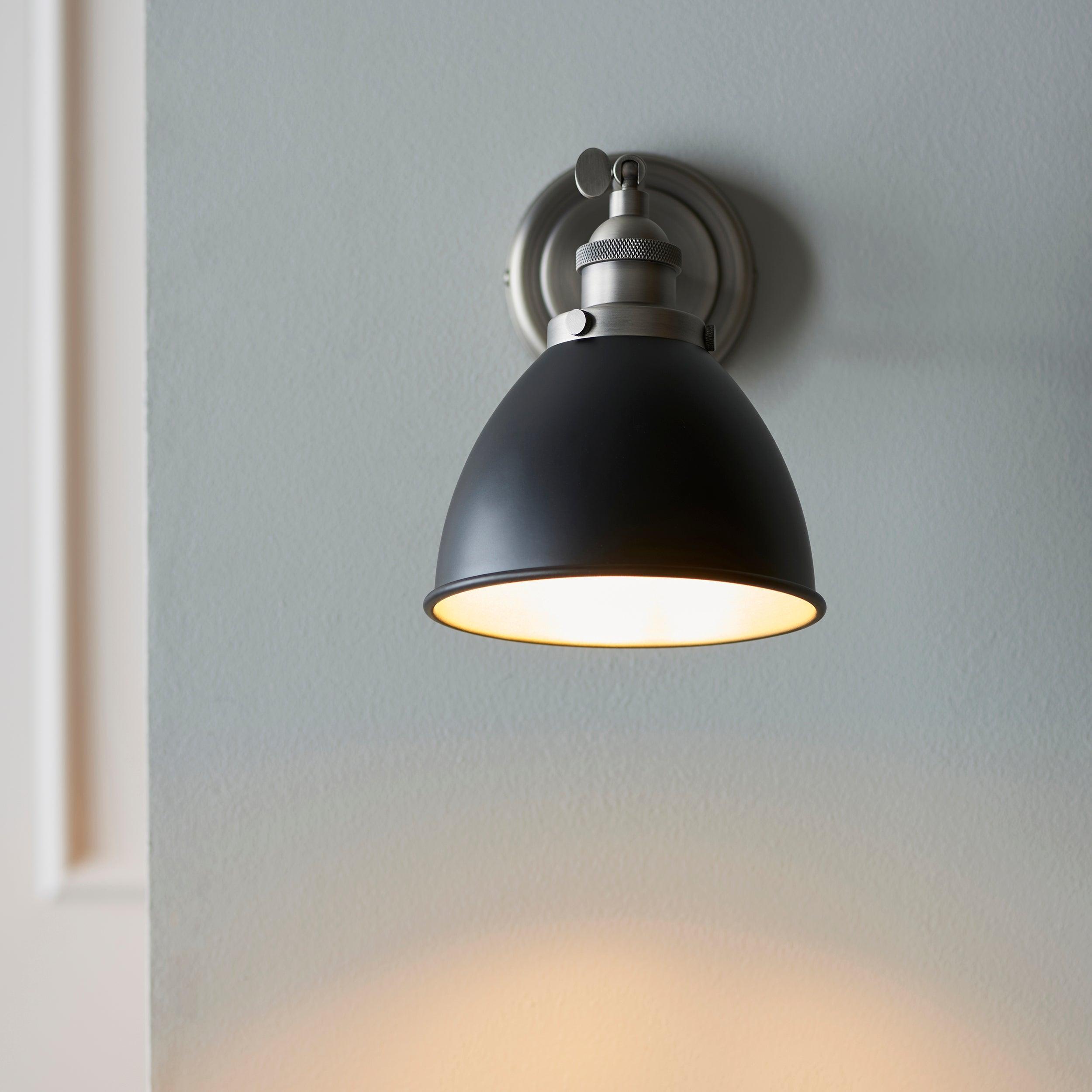 Franklin Pewter & Black Metal Shade Wall Light-WAREHOUSE-40-240426