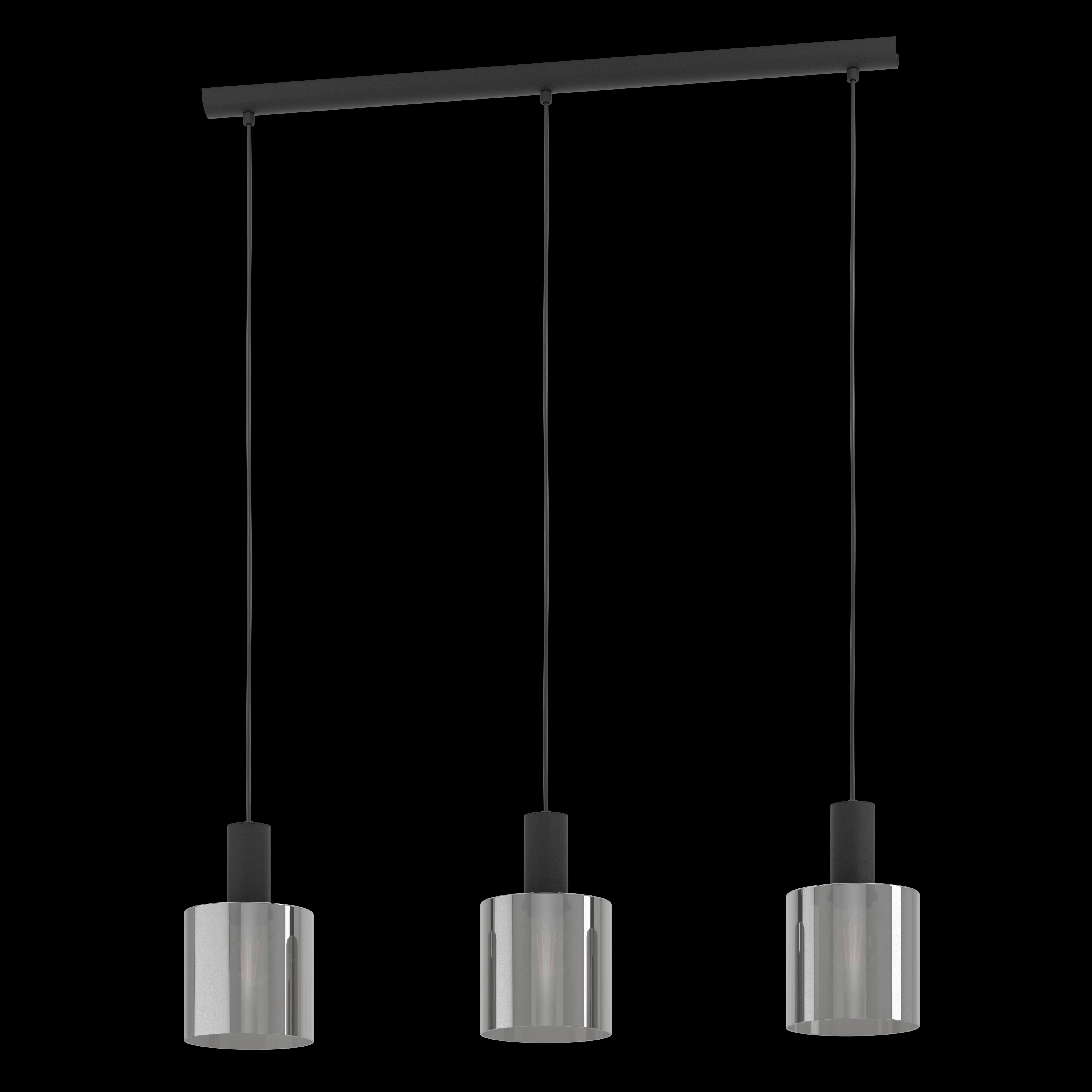 eglo gorosiba 3 light smoked black glass bar ceiling pendant living room close up
