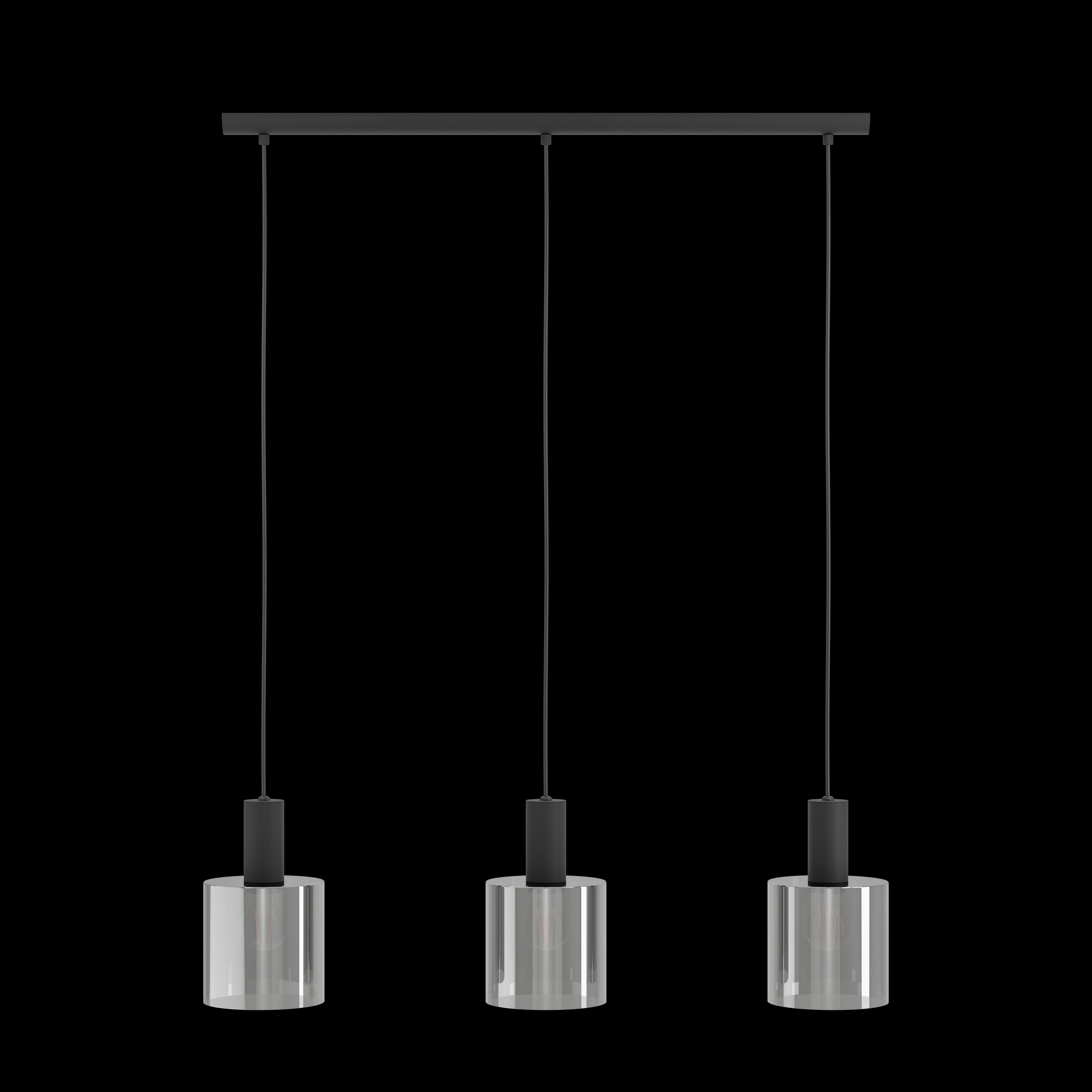 eglo gorosiba 3 light smoked black glass bar ceiling pendant living room image