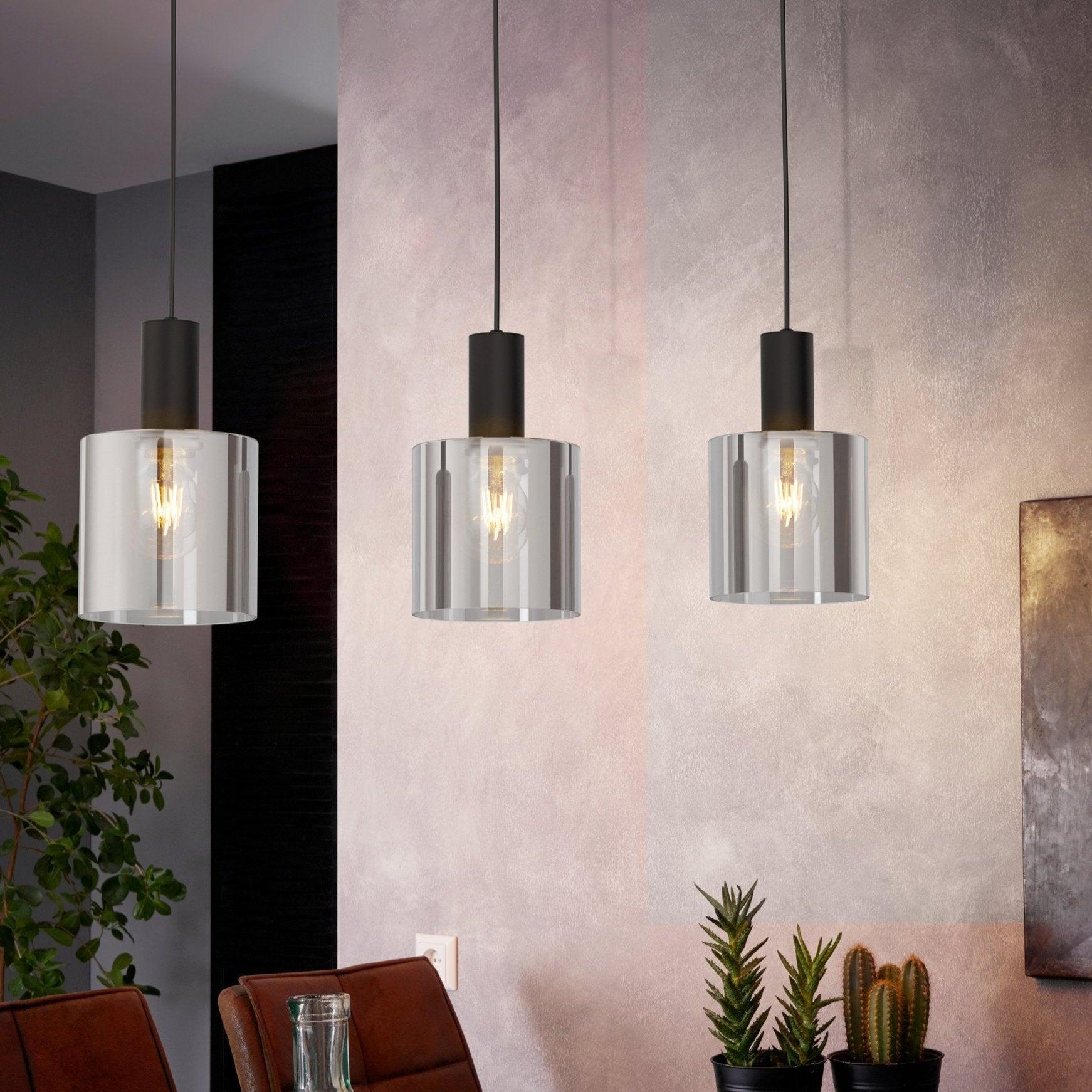 eglo gorosiba 3 light smoked black glass bar ceiling pendant