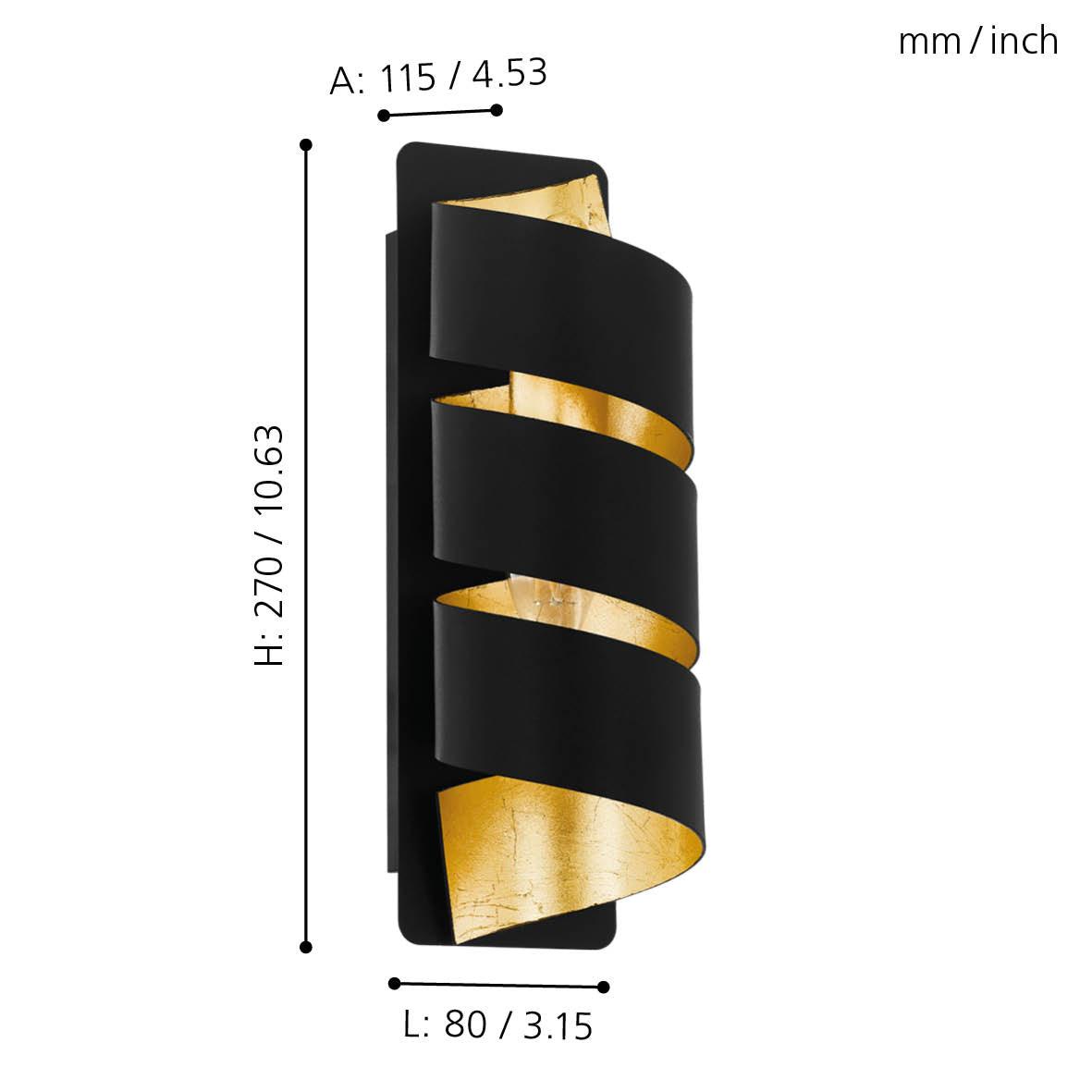 eglo elizondo black gold spiral wall light living room close up