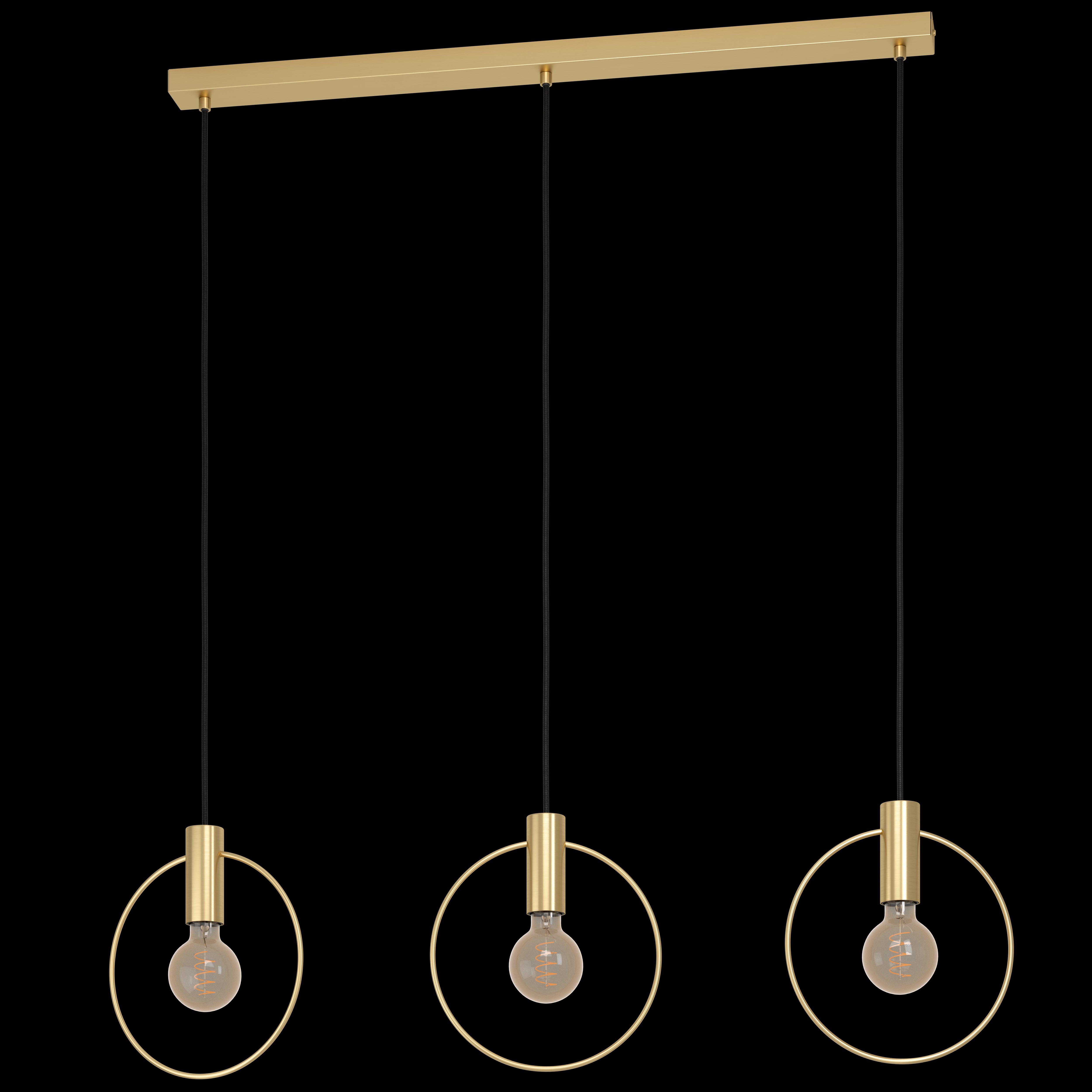 eglo manizales 3 light brass hoop ceiling pendant living room close up
