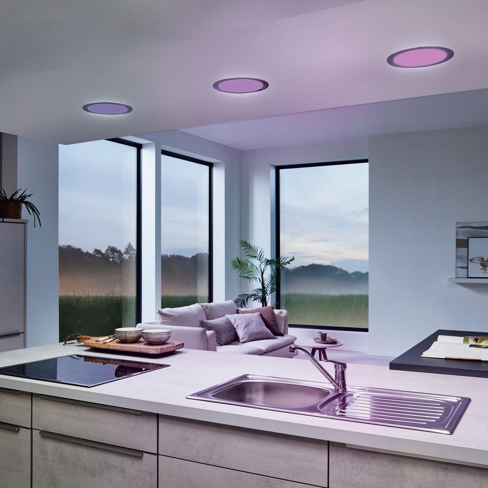 eglo fueva z smart led nickel recessed ceiling light living room close up