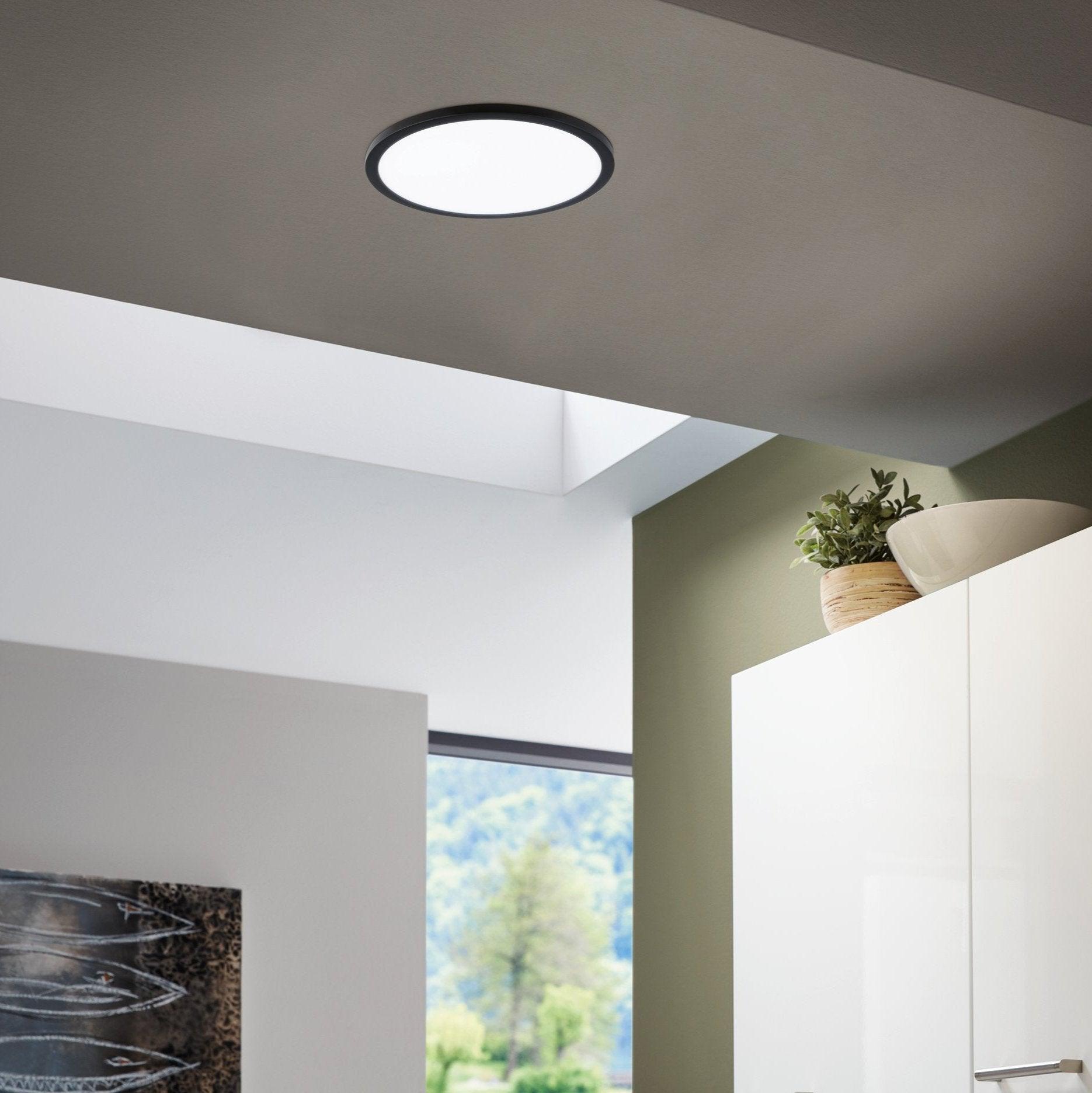 eglo fueva flex black led recessed ceiling light cool white living room close up