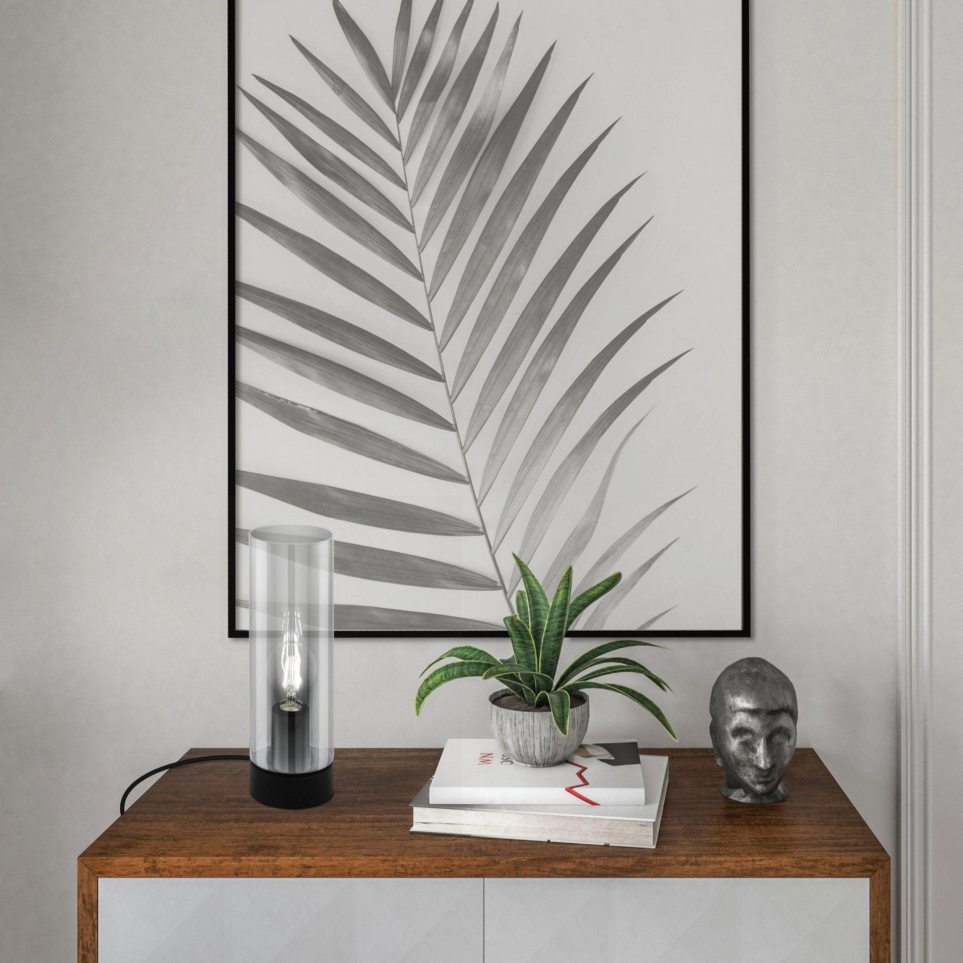 eglo damasco 1 smoked glass cylinder table lamp living room image