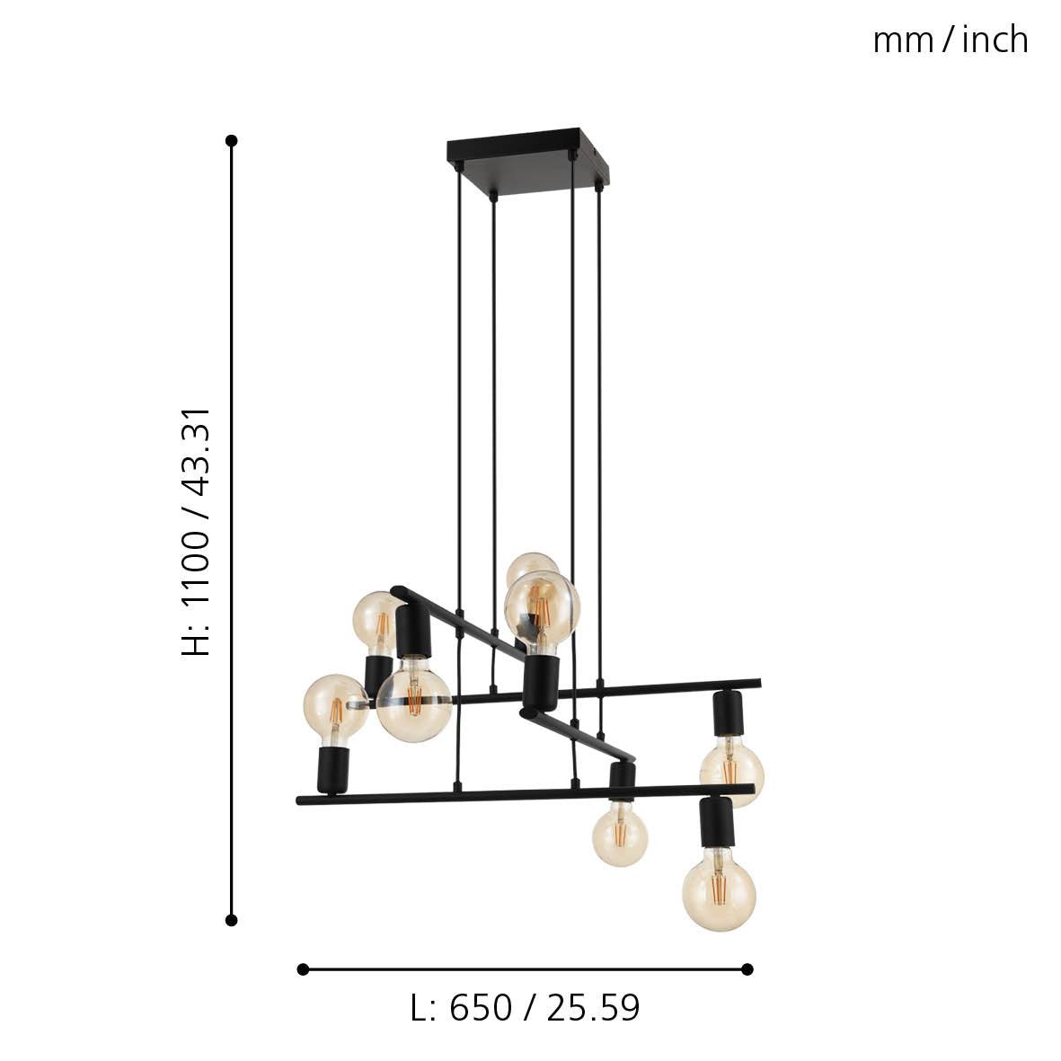 eglo mezzana 8 light black ceiling pendant living room close up