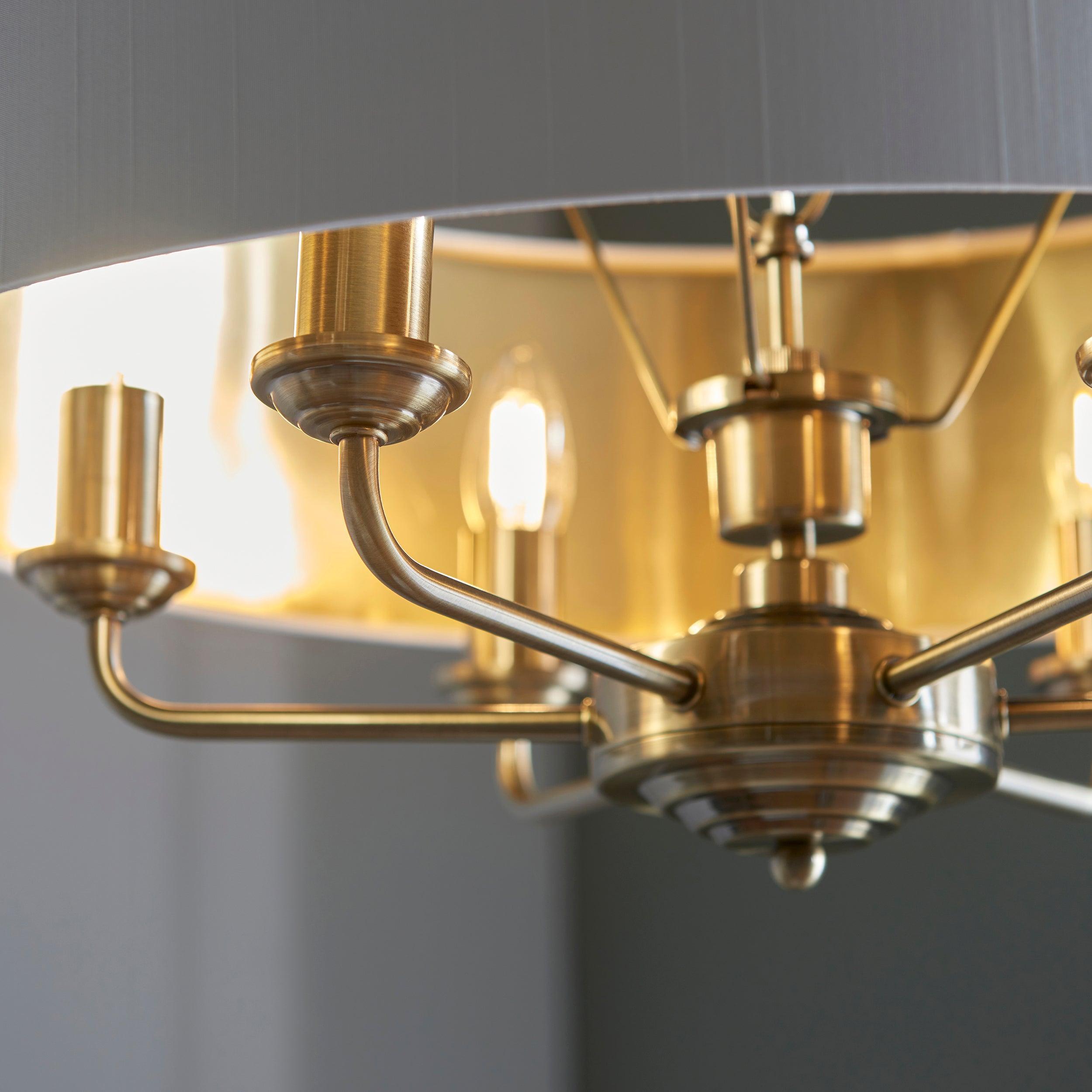Endon Highclere 6 Light Antique Brass Pendant Ceiling Light-Ceiling Pendant Lights-Endon Lighting Bedrooom Lighting close up Tiffany Lighting Direct