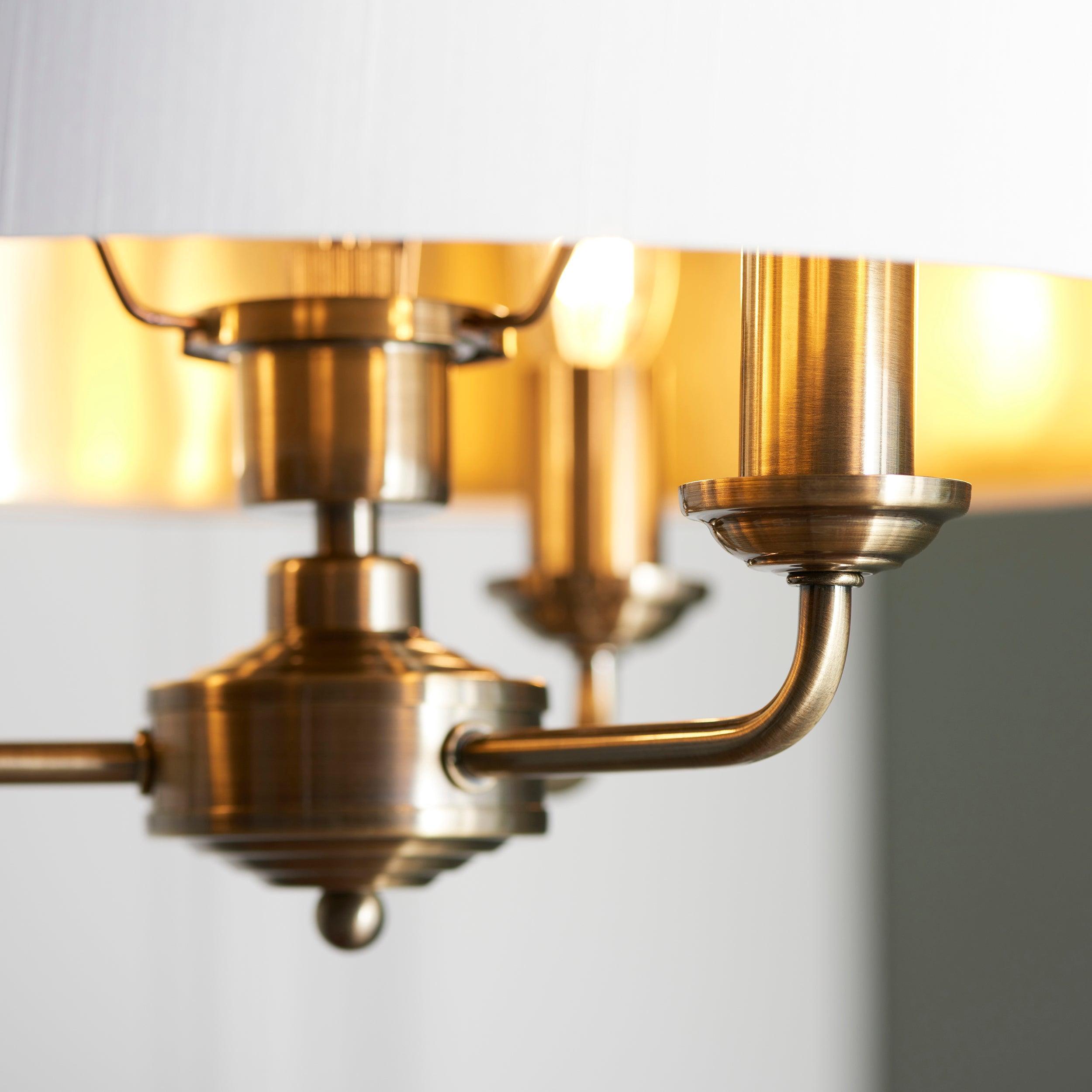 Endon Highclere 3 Light Antique Brass Ceiling Pendant-Ceiling Pendant Lights-Endon Lighting Bedrooom Lighting close up Tiffany Lighting Direct