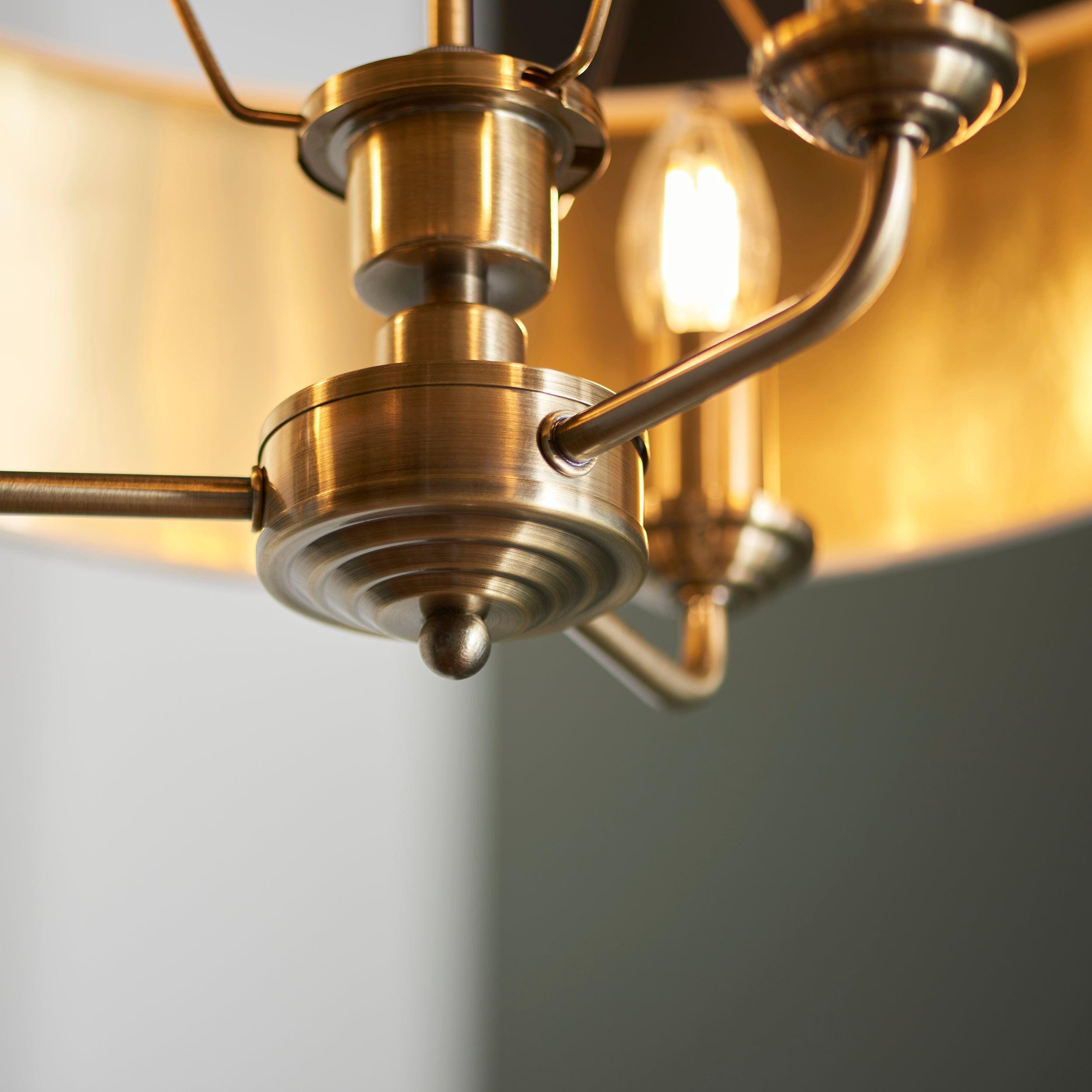 Endon Highclere 3 Light Antique Brass Ceiling Pendant-Ceiling Pendant Lights-Endon Lighting Bedrooom Lighting Wide ImageTiffany Lighting Direct