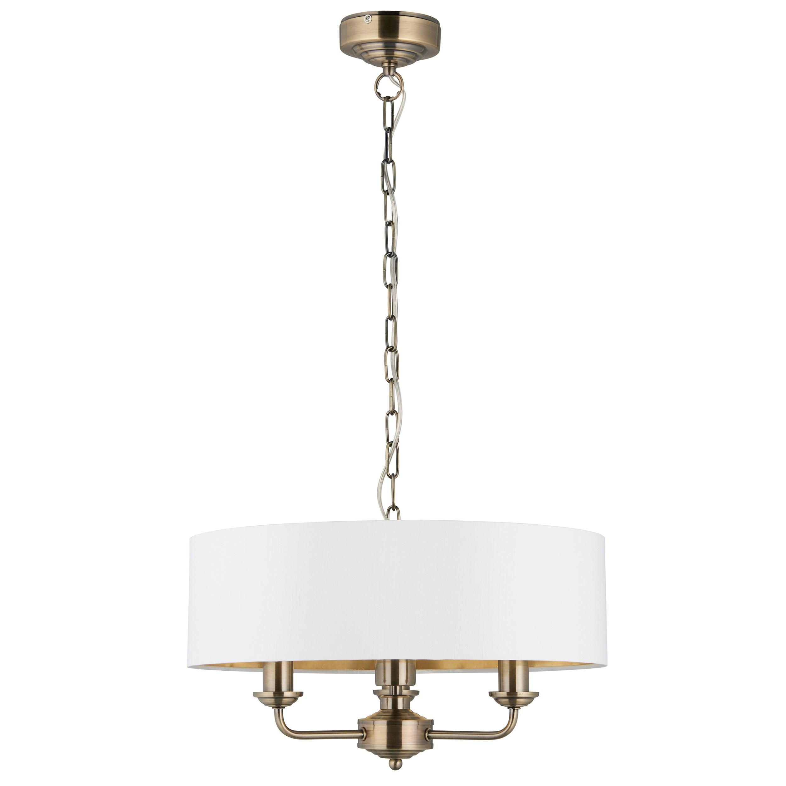 Endon Highclere 3 Light Antique Brass Ceiling Pendant-Ceiling Pendant Lights-Endon Lighting Bedrooom Lighting Wider ImageTiffany Lighting Direct