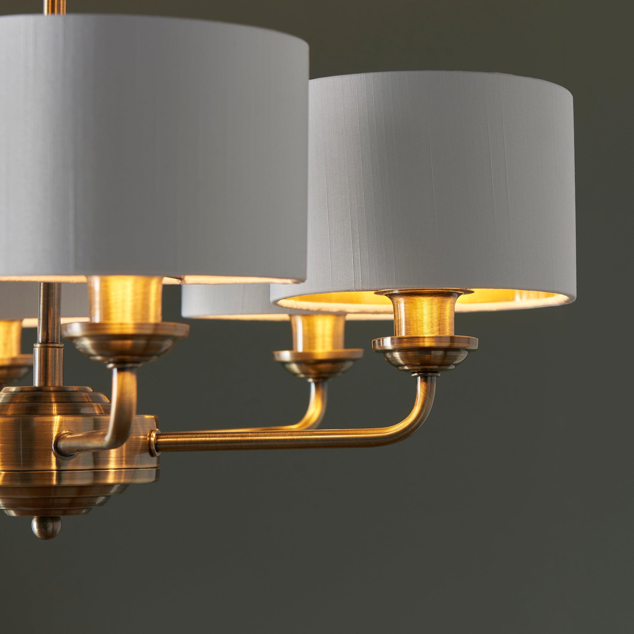 Endon Highclere 6 Arm Antique Brass Finish Chandelier-Ceiling Pendant Lights-Endon Lighting Bedrooom Lighting close up Tiffany Lighting Direct