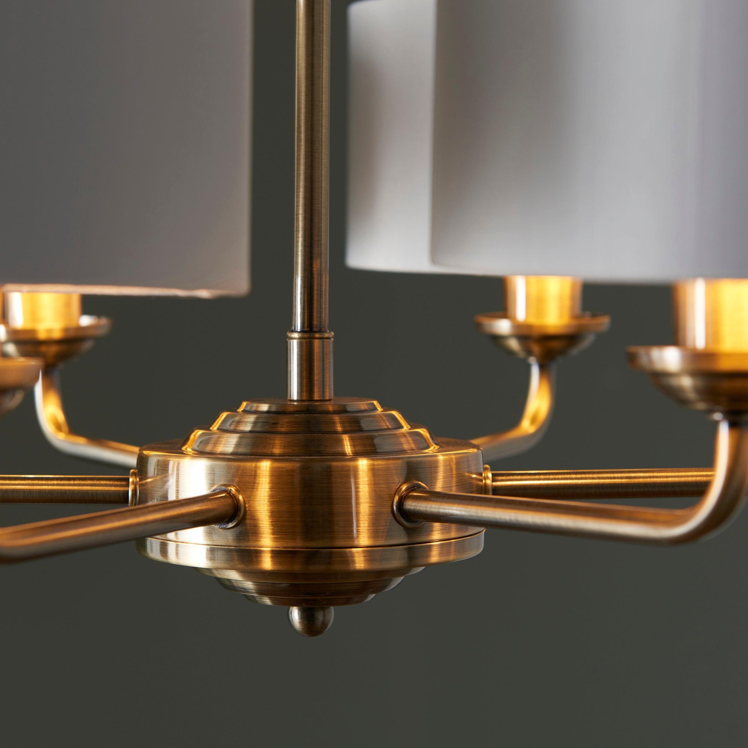 Endon Highclere 6 Arm Antique Brass Finish Chandelier-Ceiling Pendant Lights-Endon Lighting Bedrooom Lighting Wide ImageTiffany Lighting Direct