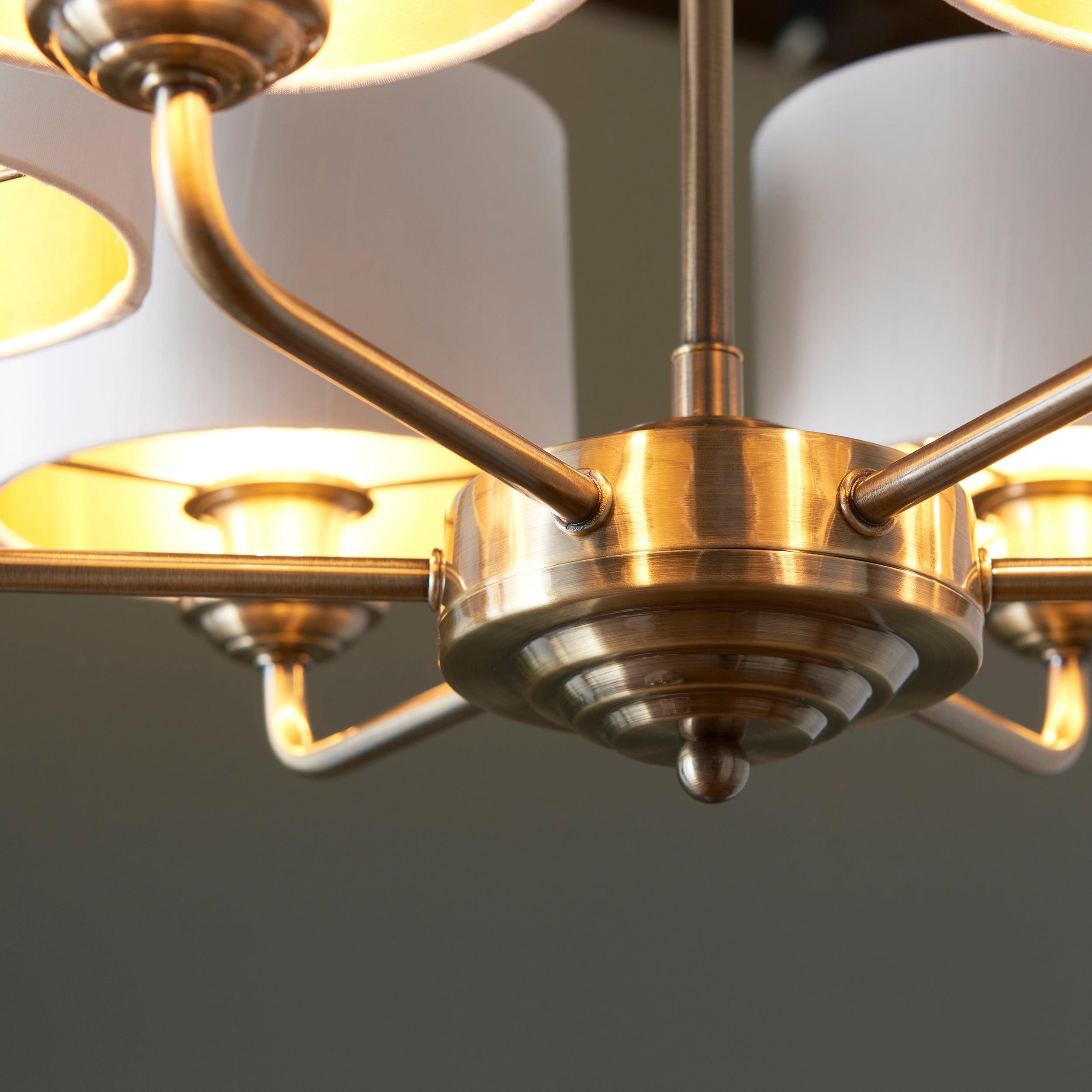 Endon Highclere 6 Arm Antique Brass Finish Chandelier-Ceiling Pendant Lights-Endon Lighting Bedrooom Lighting Wider ImageTiffany Lighting Direct