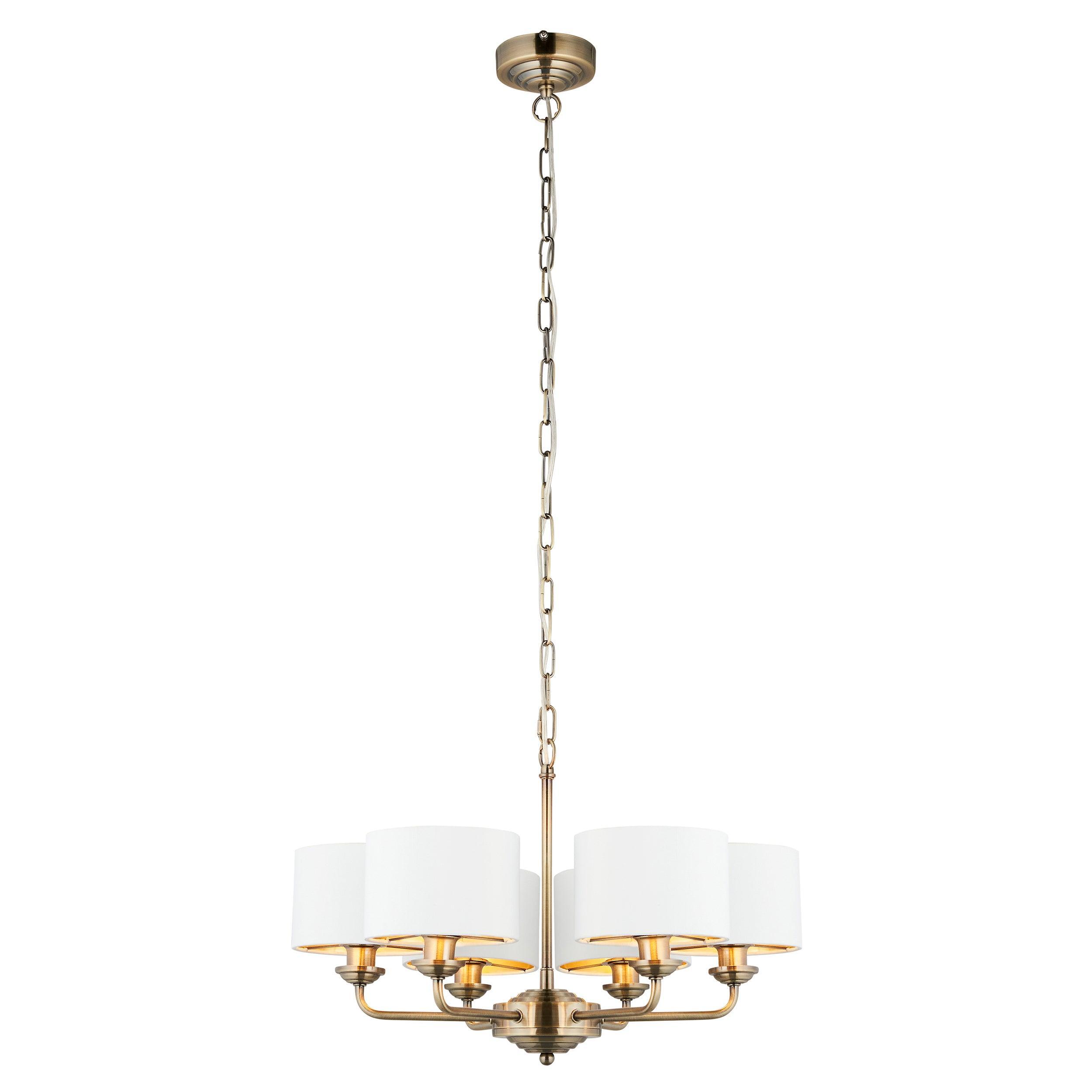 Endon Highclere 6 Arm Antique Brass Finish Chandelier-Ceiling Pendant Lights-Endon Lighting Living room light close up Tiffany Lighting Direct