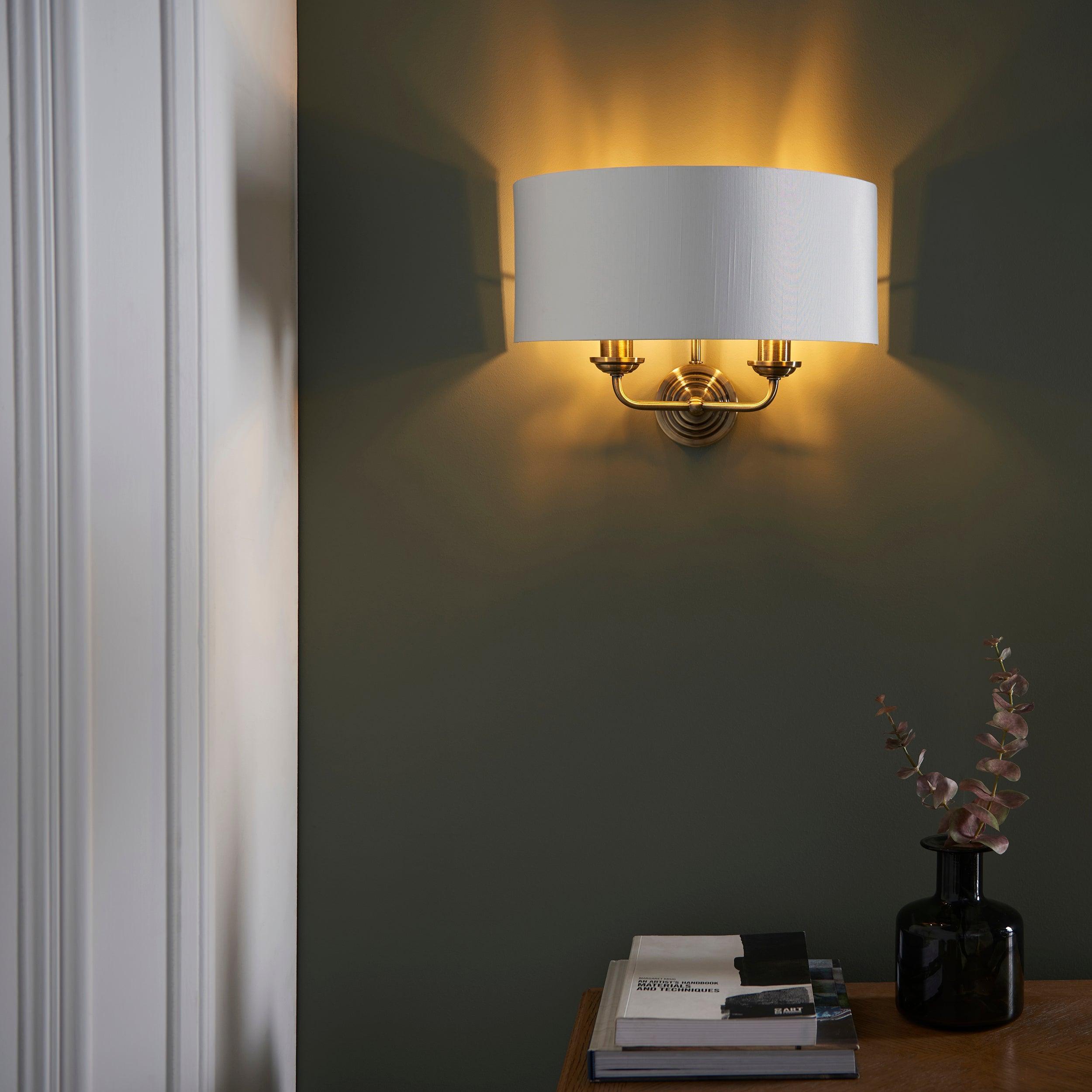 Endon Highclere Brass Finish Wall Light - White Shade-WAREHOUSE-40-290626