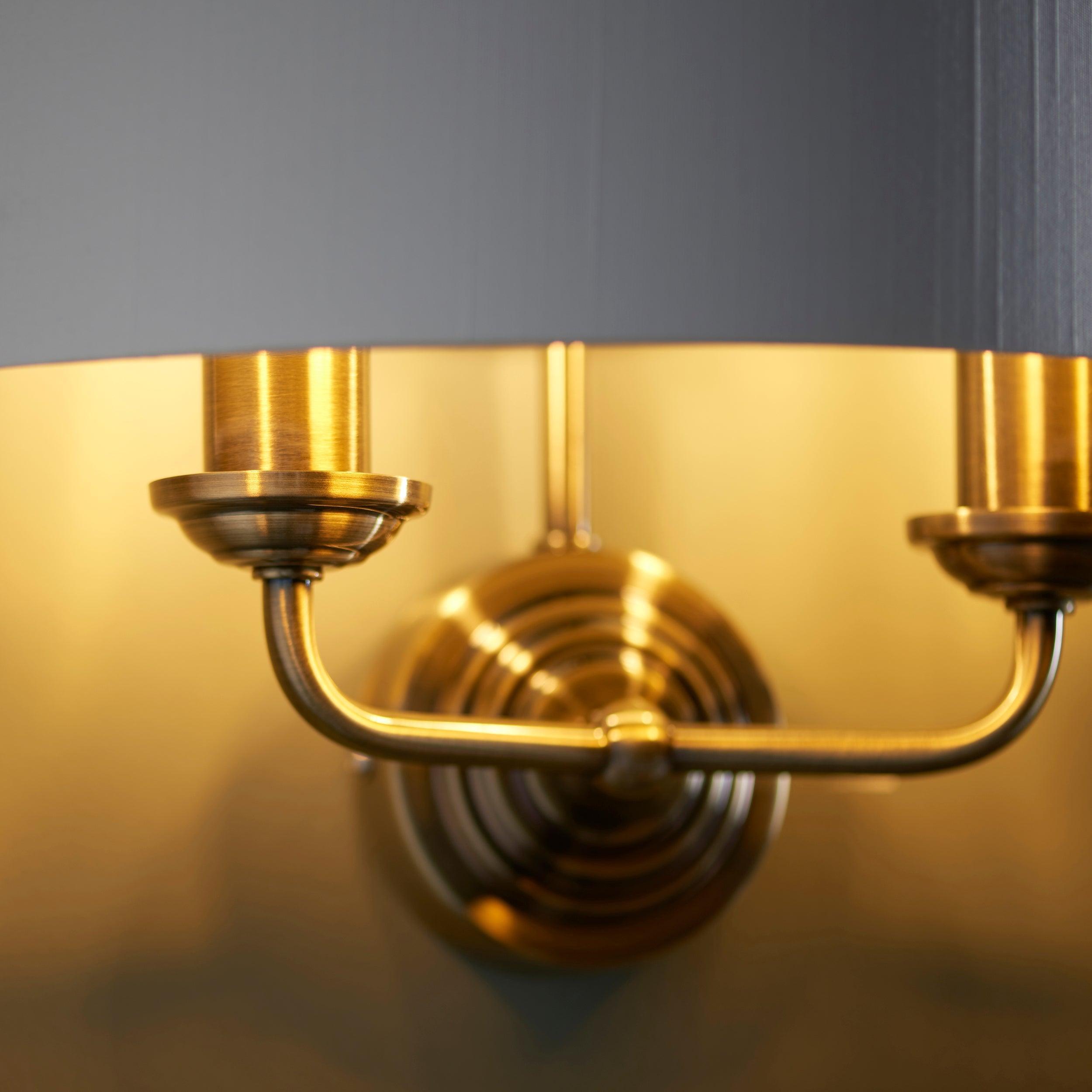 highclere brass finish wall light white shade by Endon Lighting Kitchen Lights CLose Up