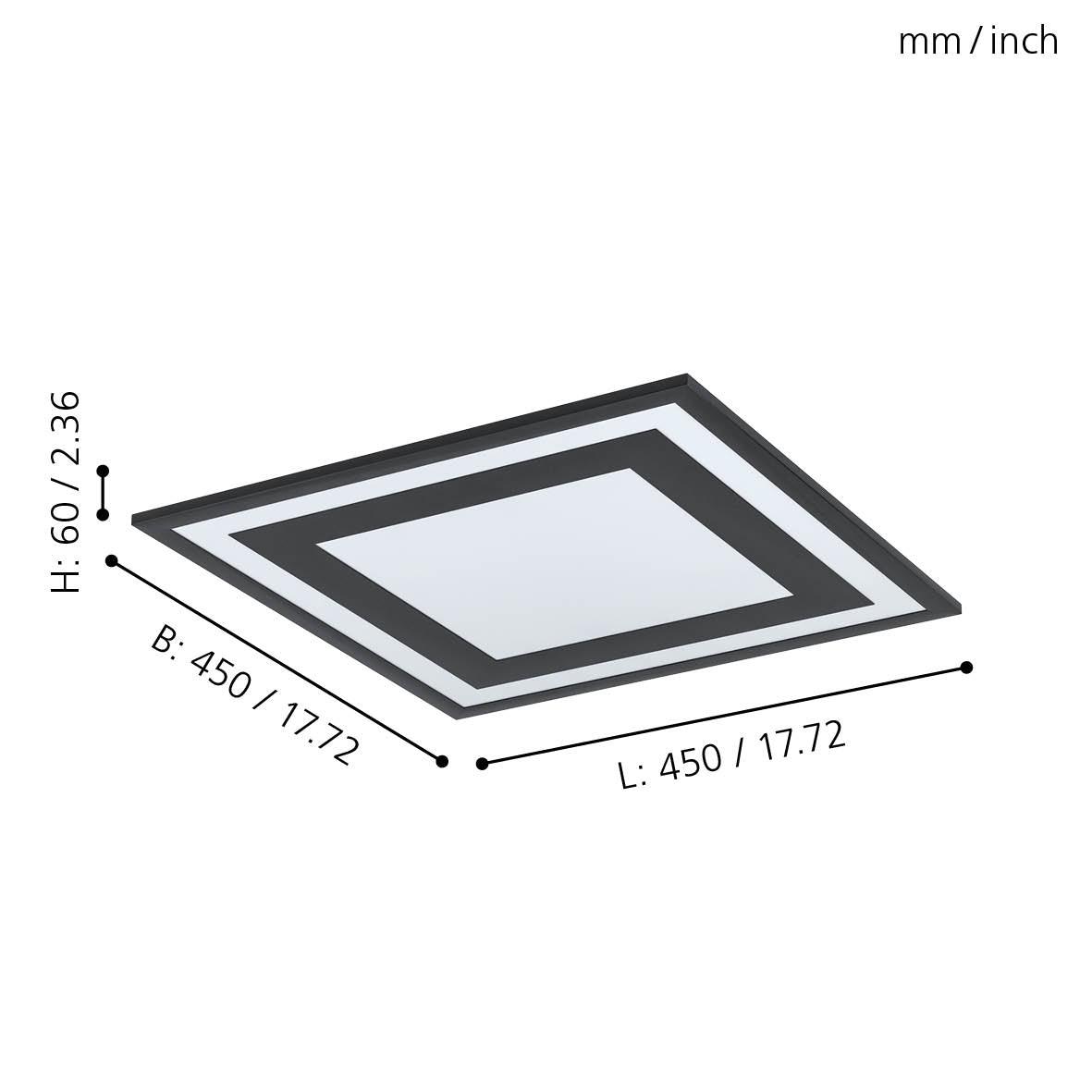 eglo savatarila white black square led flush ceiling light 45cm living room close up