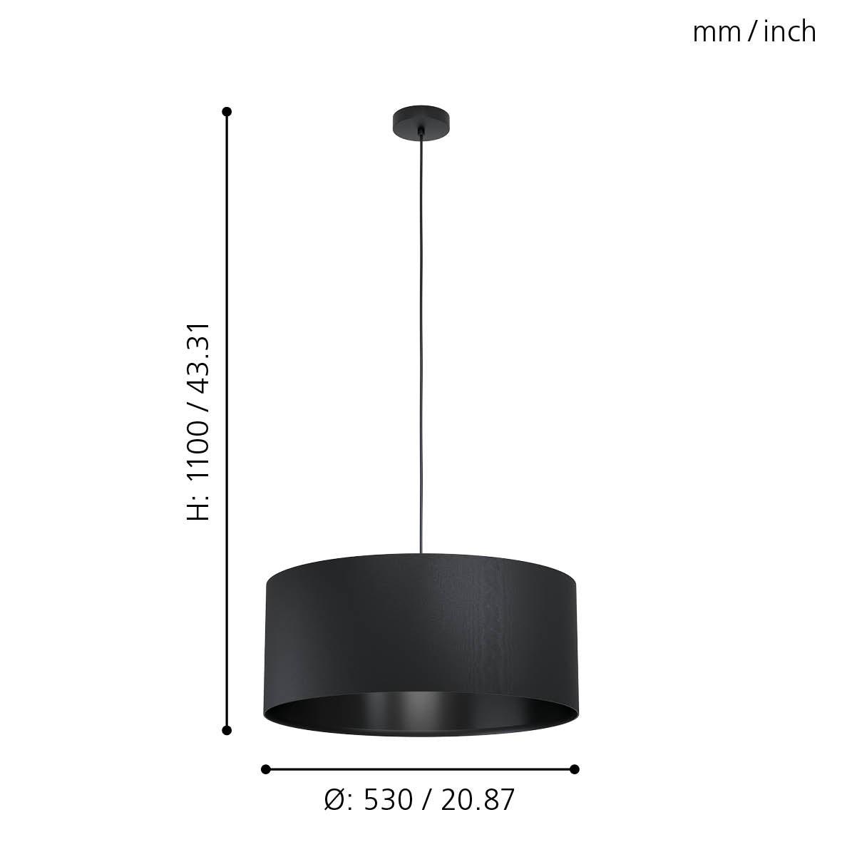 eglo maserlo 1 black round fabric ceiling pendant 53cm living room close up