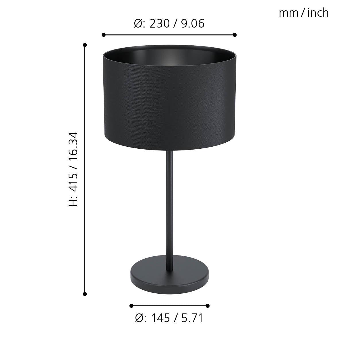 eglo maserlo 1 black table lamp fabric shade living room close up