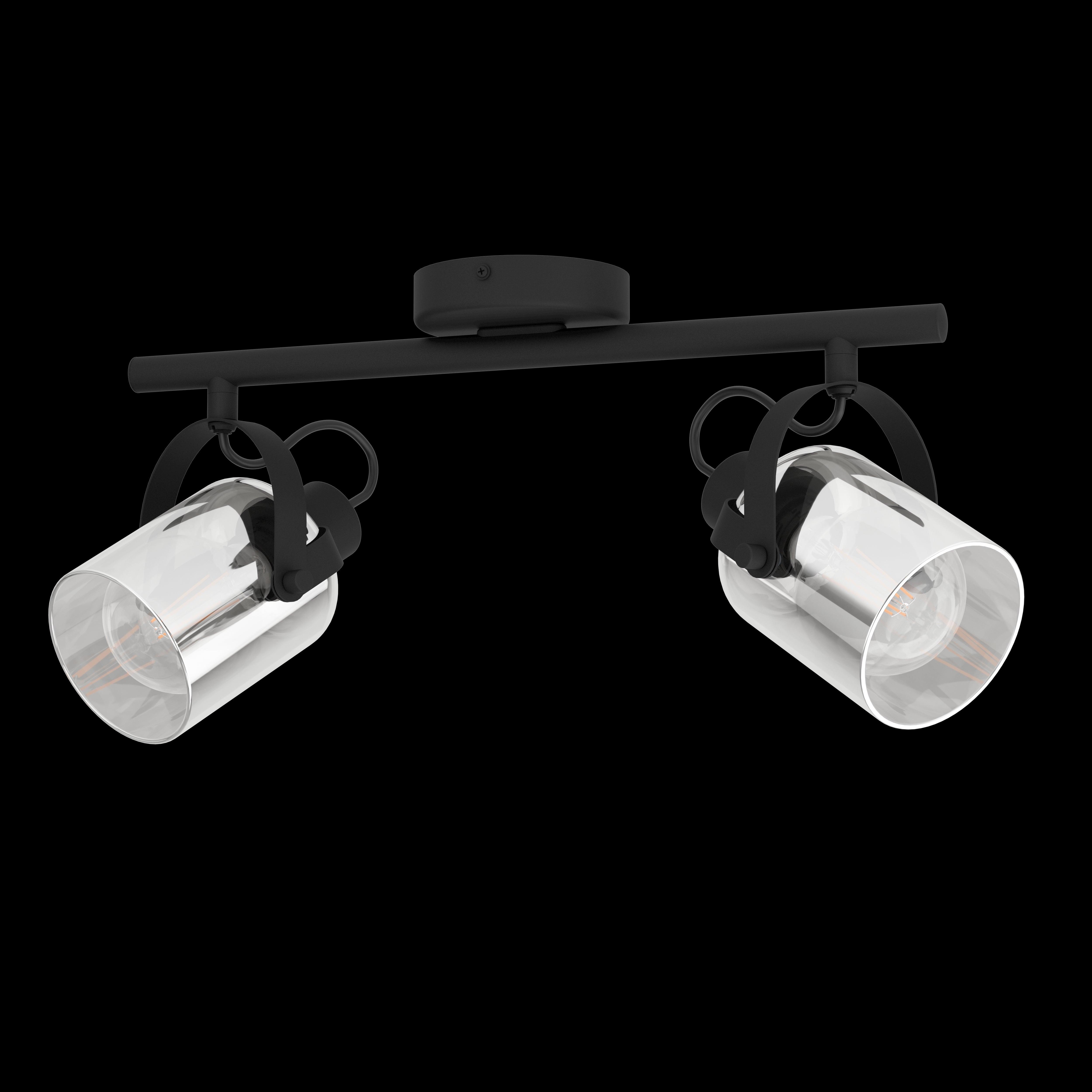 eglo berregas vaporised glass black 2 light bar spotlight living room close up
