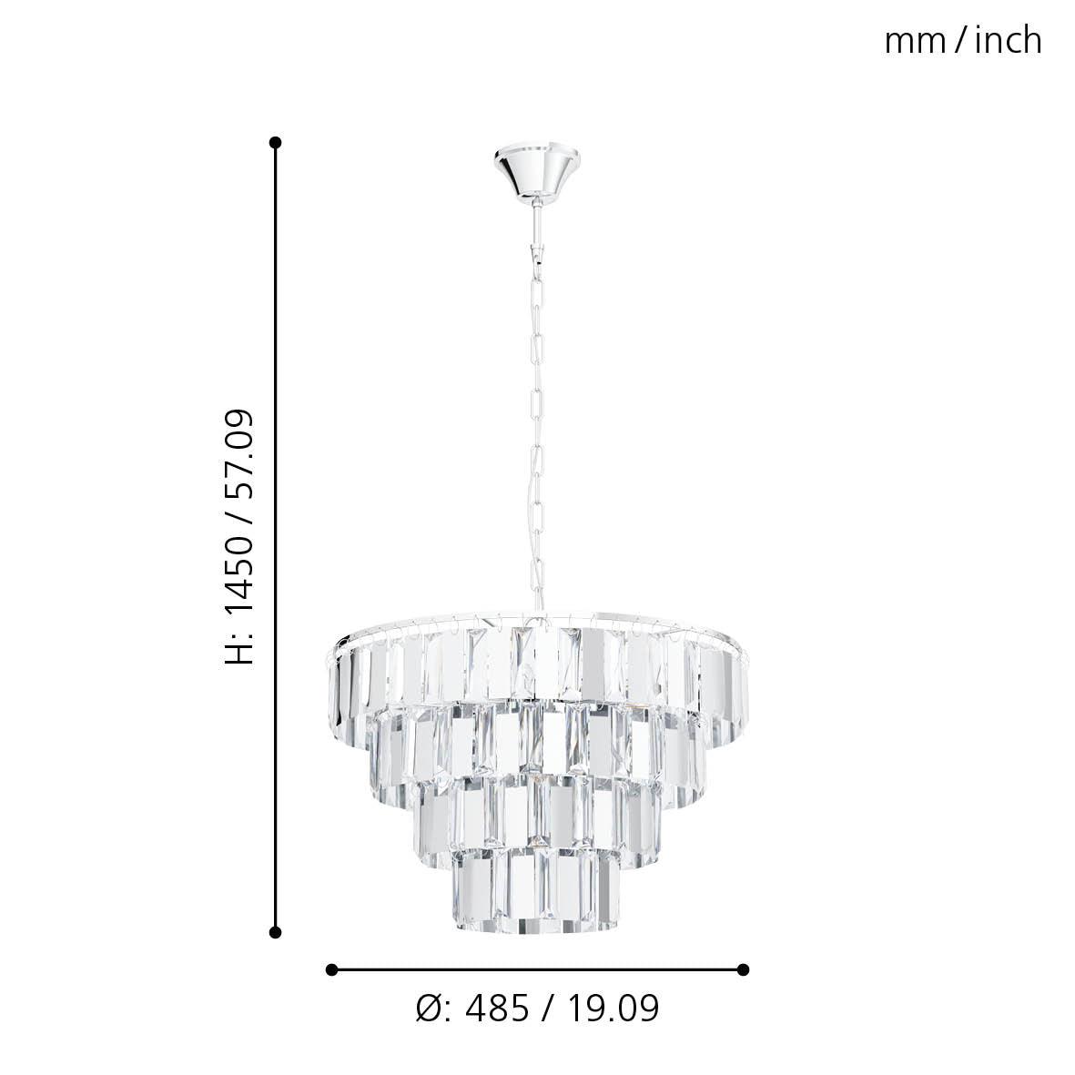 eglo erseka crystal glass chrome ceiling pendant 48 5cm living room close up