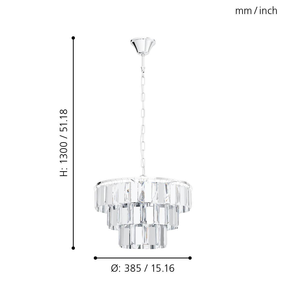 eglo erseka crystal glass chrome ceiling pendant 38 5cm living room close up
