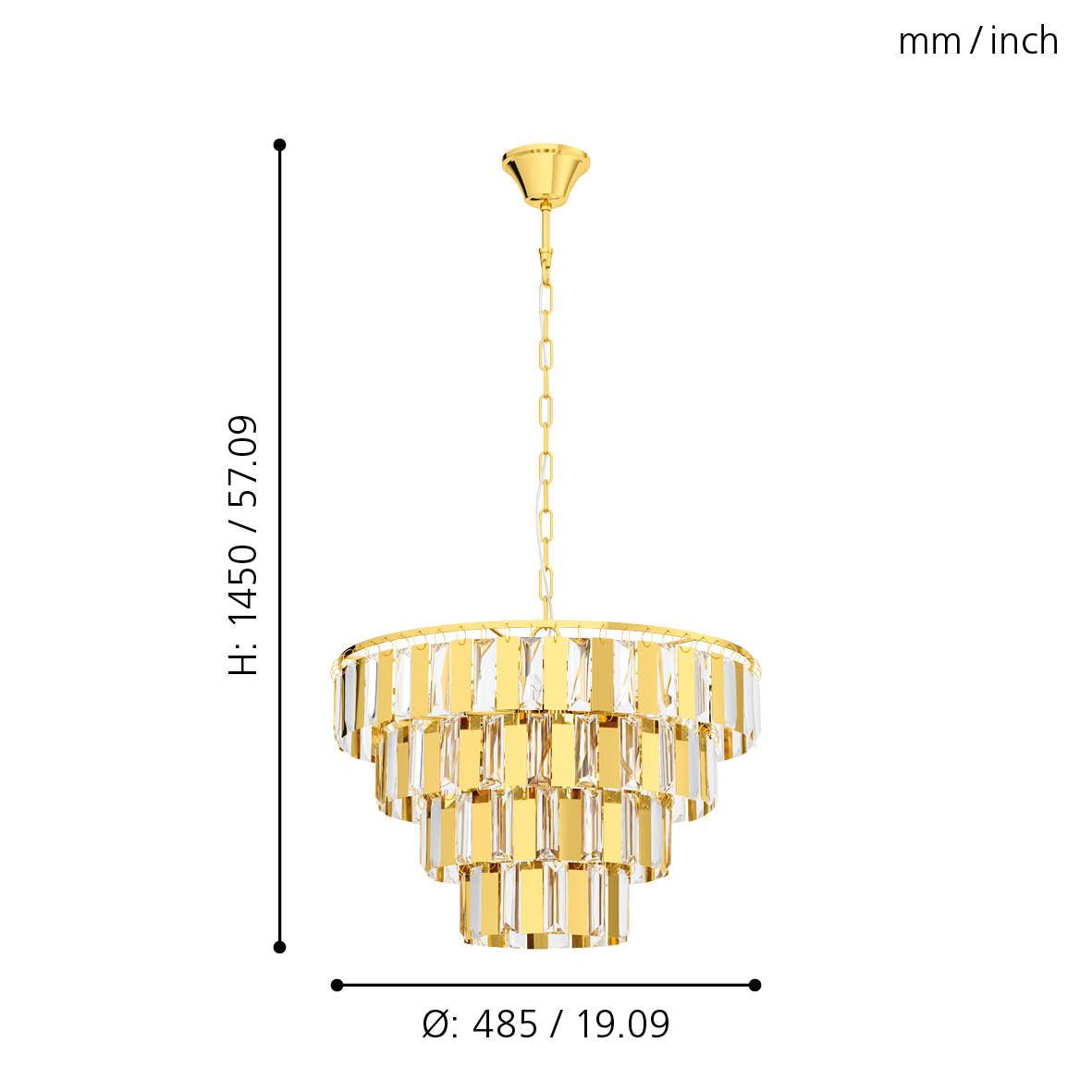 eglo erseka crystal glass brass ceiling pendant 48 5cm living room close up