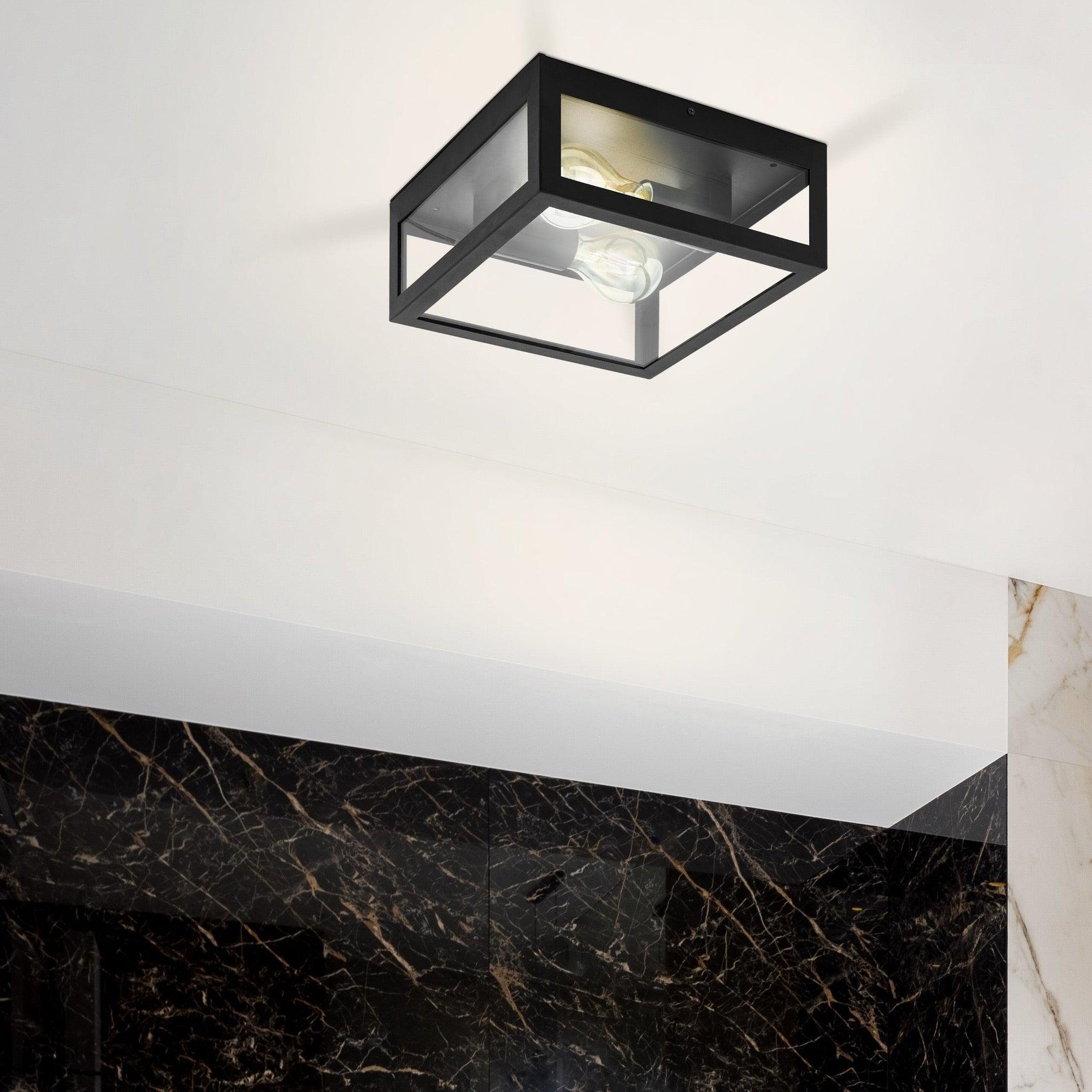 eglo amezola black square 2 light flush ceiling light