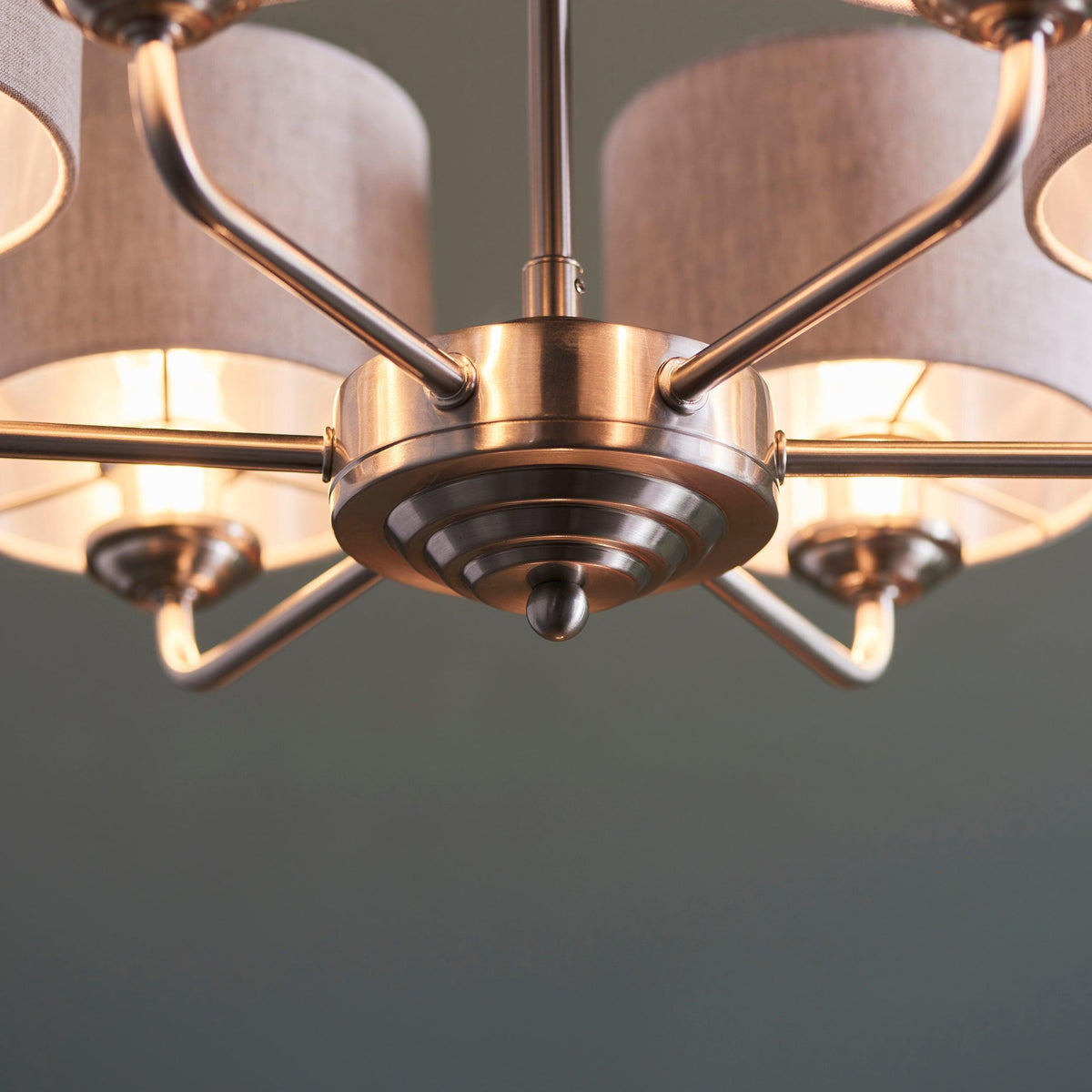 Endon Highclere Brushed Chrome 6 Arm Pendant - Natural Linen Shades-OB-180926