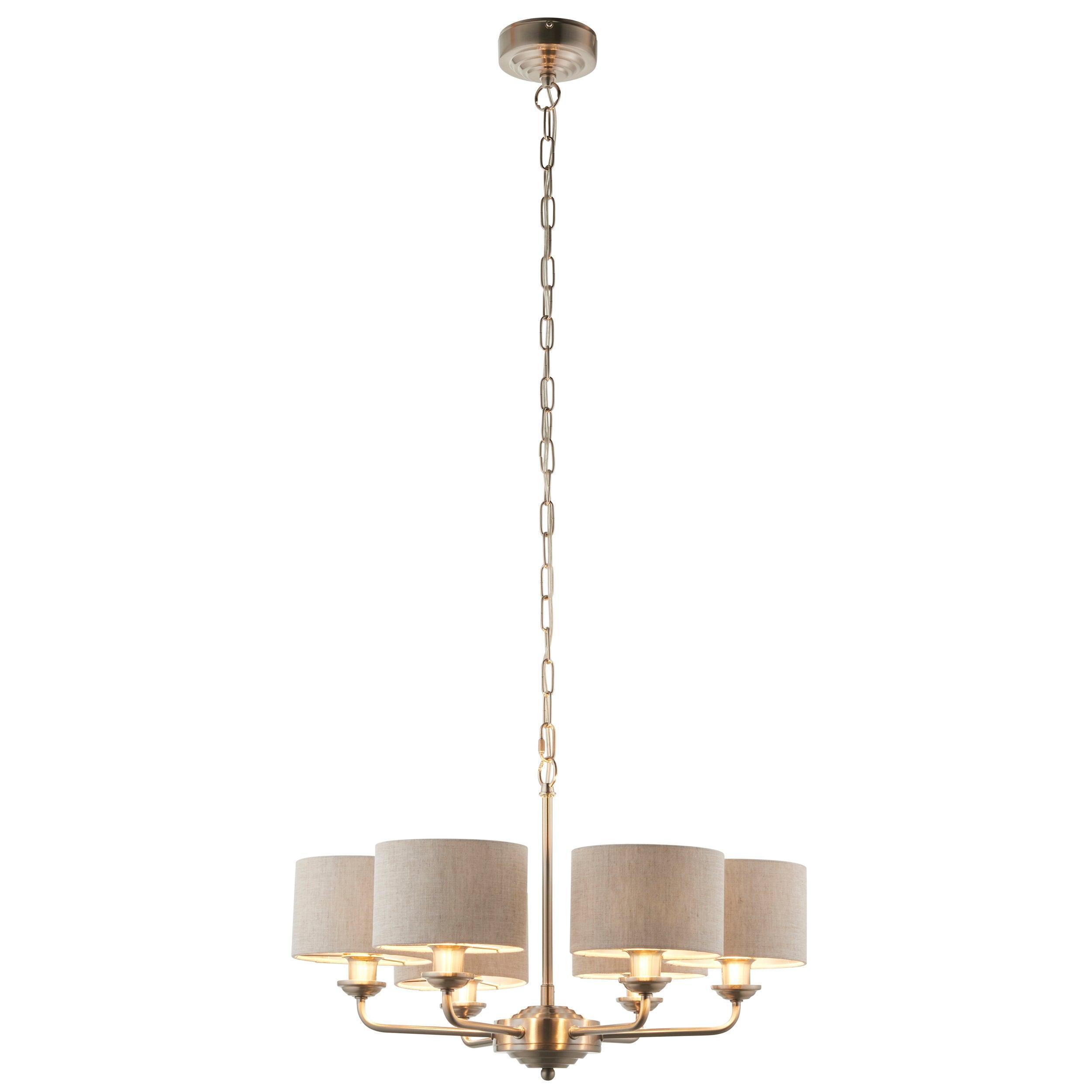 Endon Highclere 6 Arm Brushed Chrome Chandelier-Ceiling Pendant Lights-Endon Lighting Bedrooom Lighting Wider ImageTiffany Lighting Direct