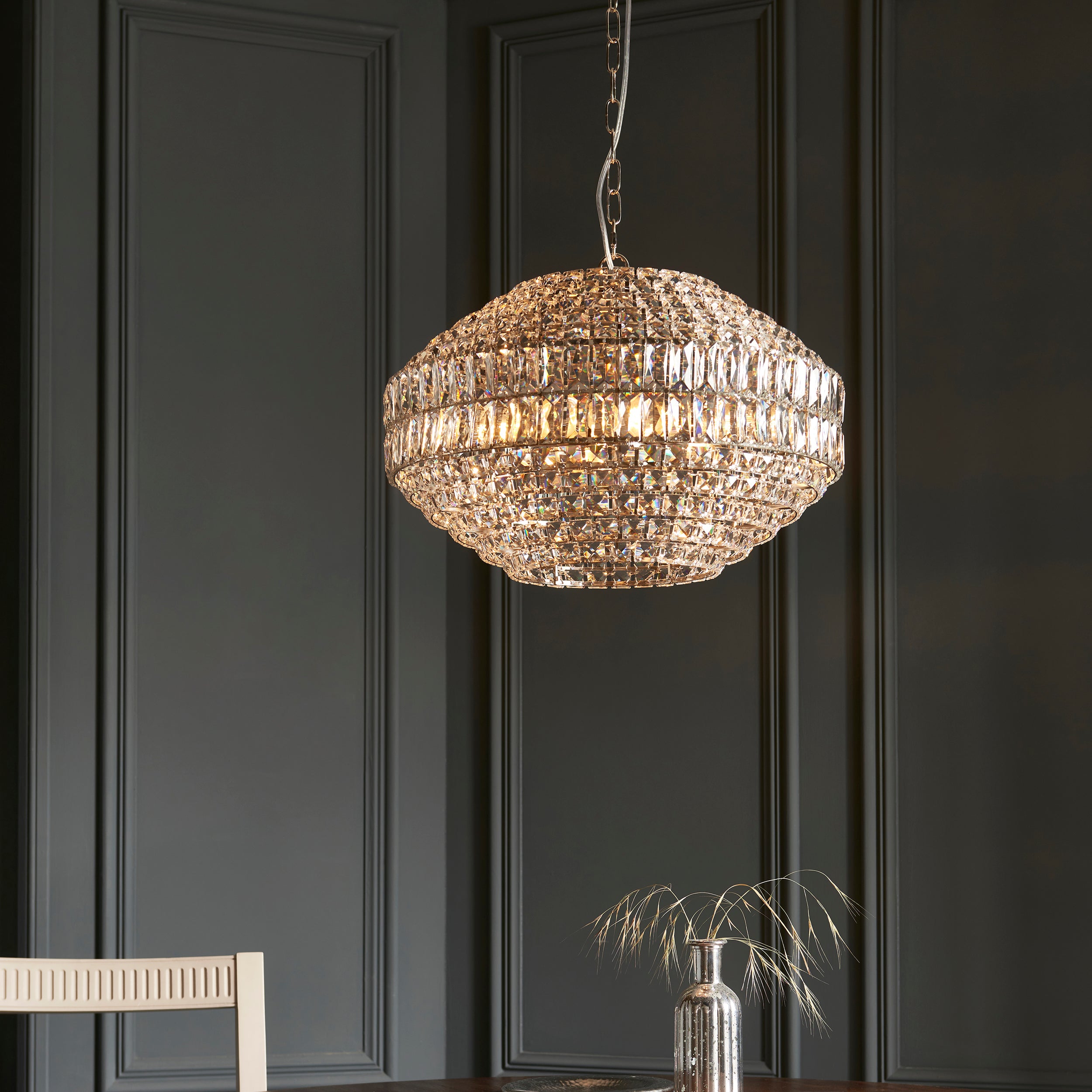 Beatrice 5 Light Crystal Glass & Chrome Pendant