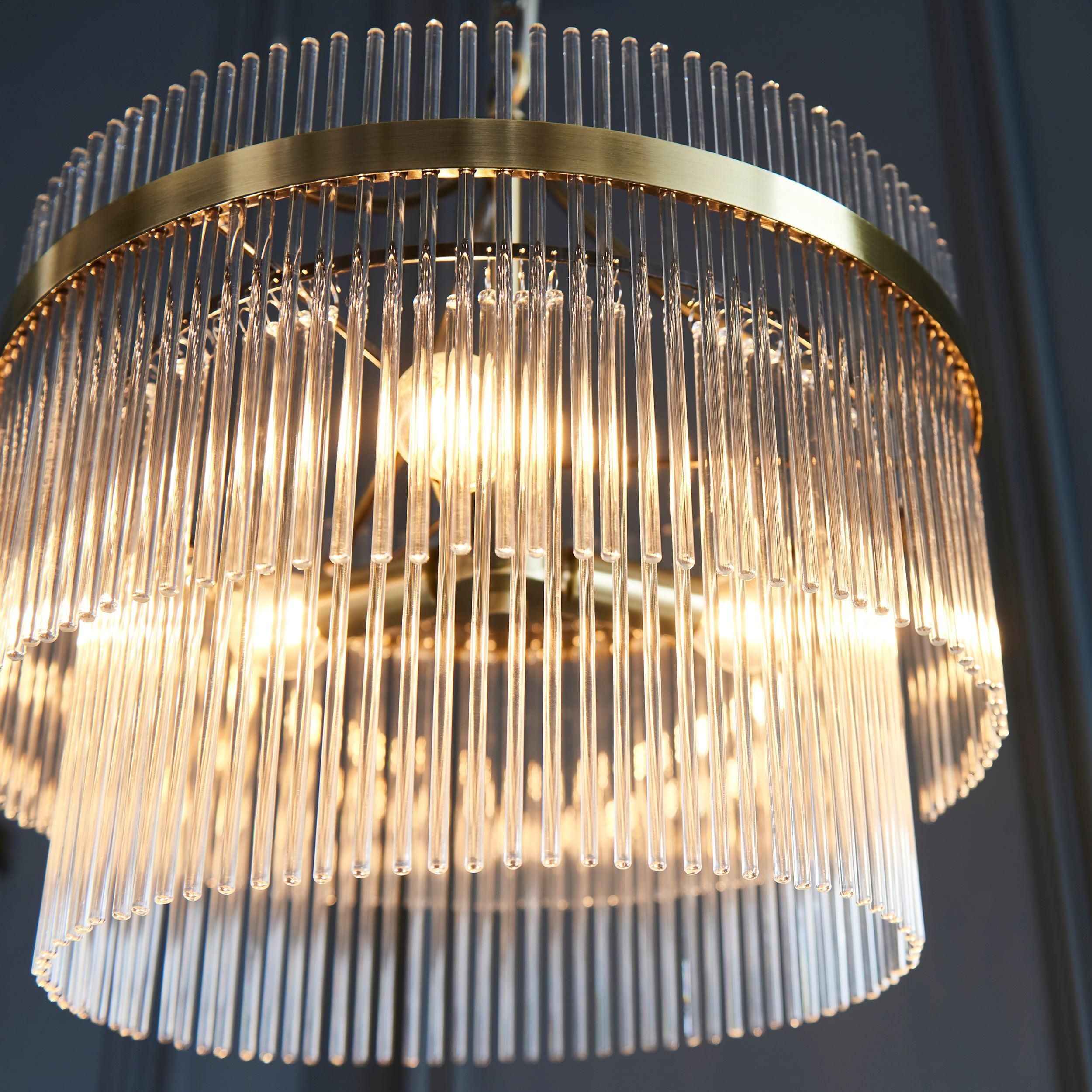 Marietta Brass 3 Light Ceiling Pendant - Glass Rods-OPEN-BOX-040626