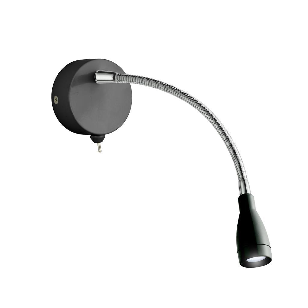 flexi wall led adjustable black reading light switched