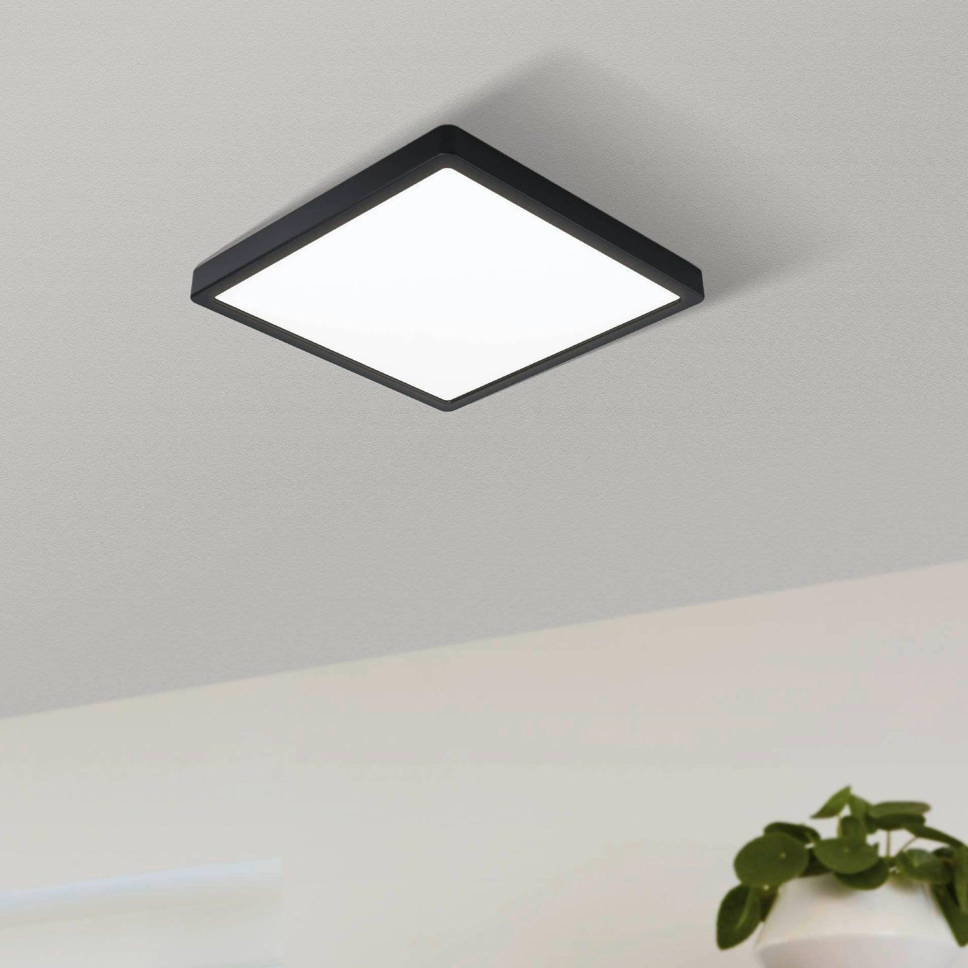 eglo fueva 5 led black square cool white flush 21cm living room close up