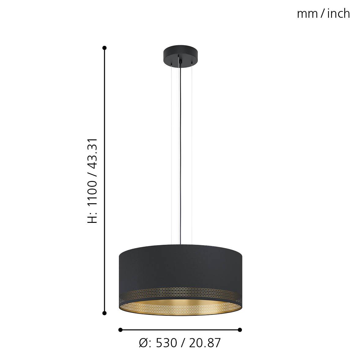 eglo esteperra black gold fabric ceiling pendant 53cm kitchen lighting