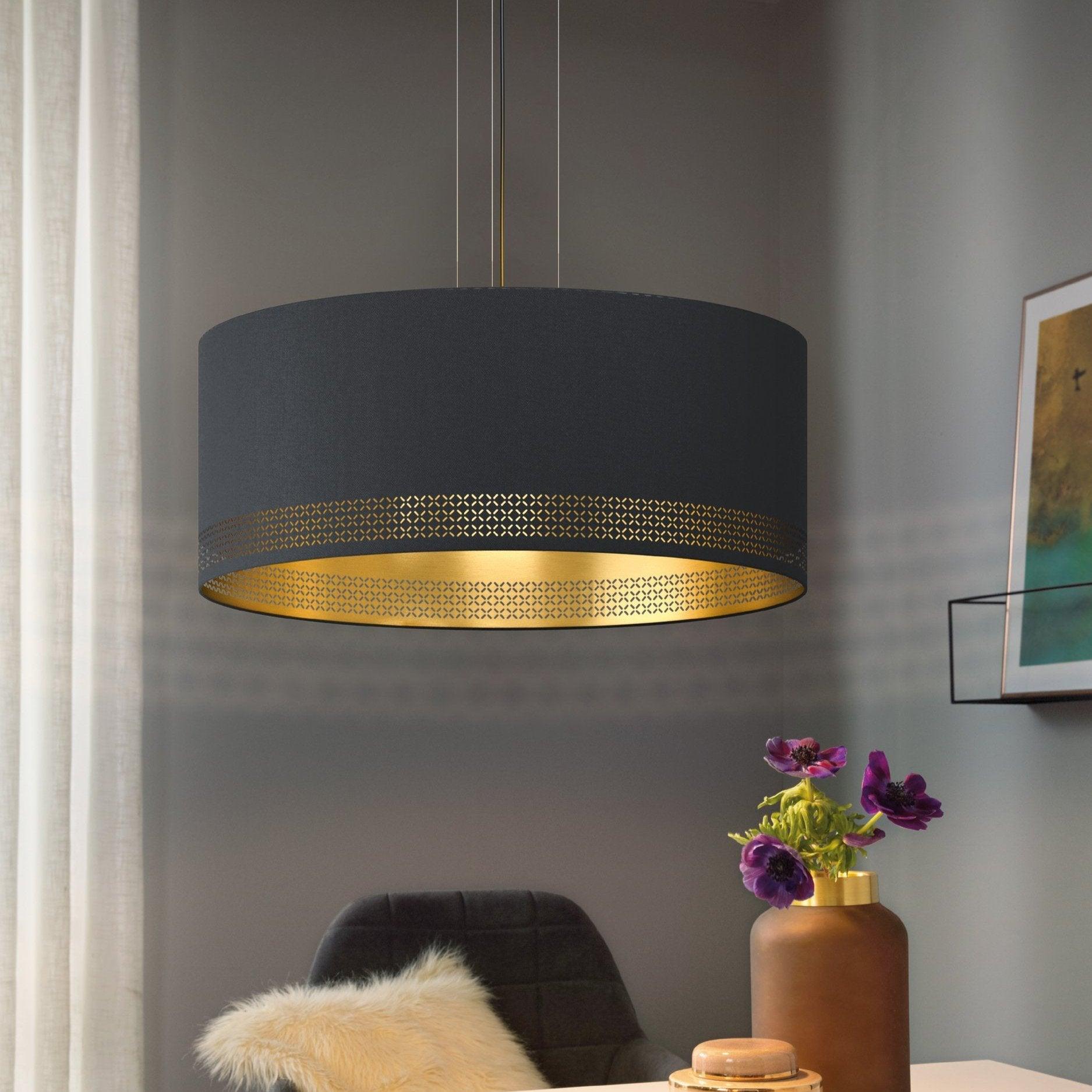 eglo esteperra black gold fabric ceiling pendant 53cm