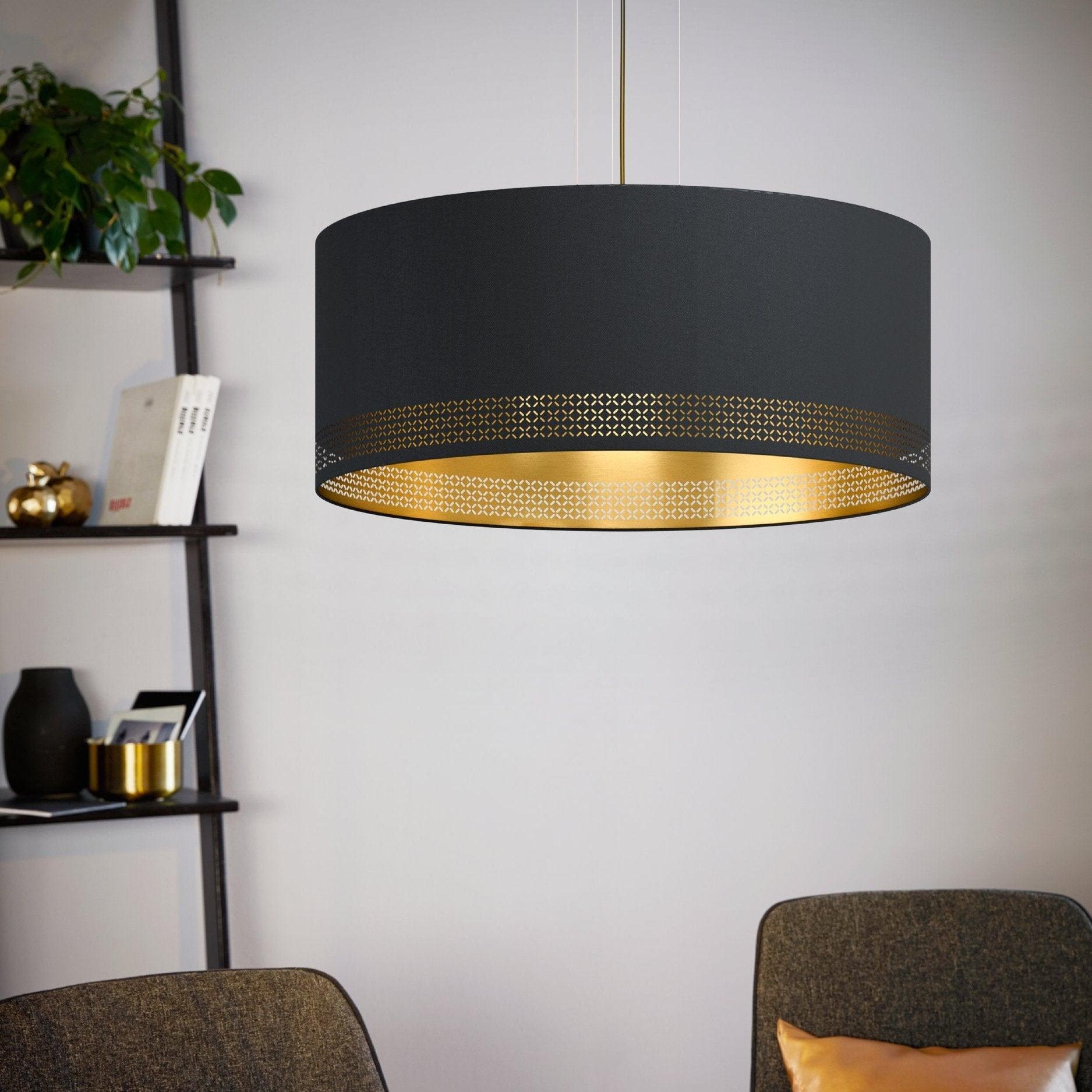 eglo esteperra black gold fabric ceiling pendant 53cm living room image