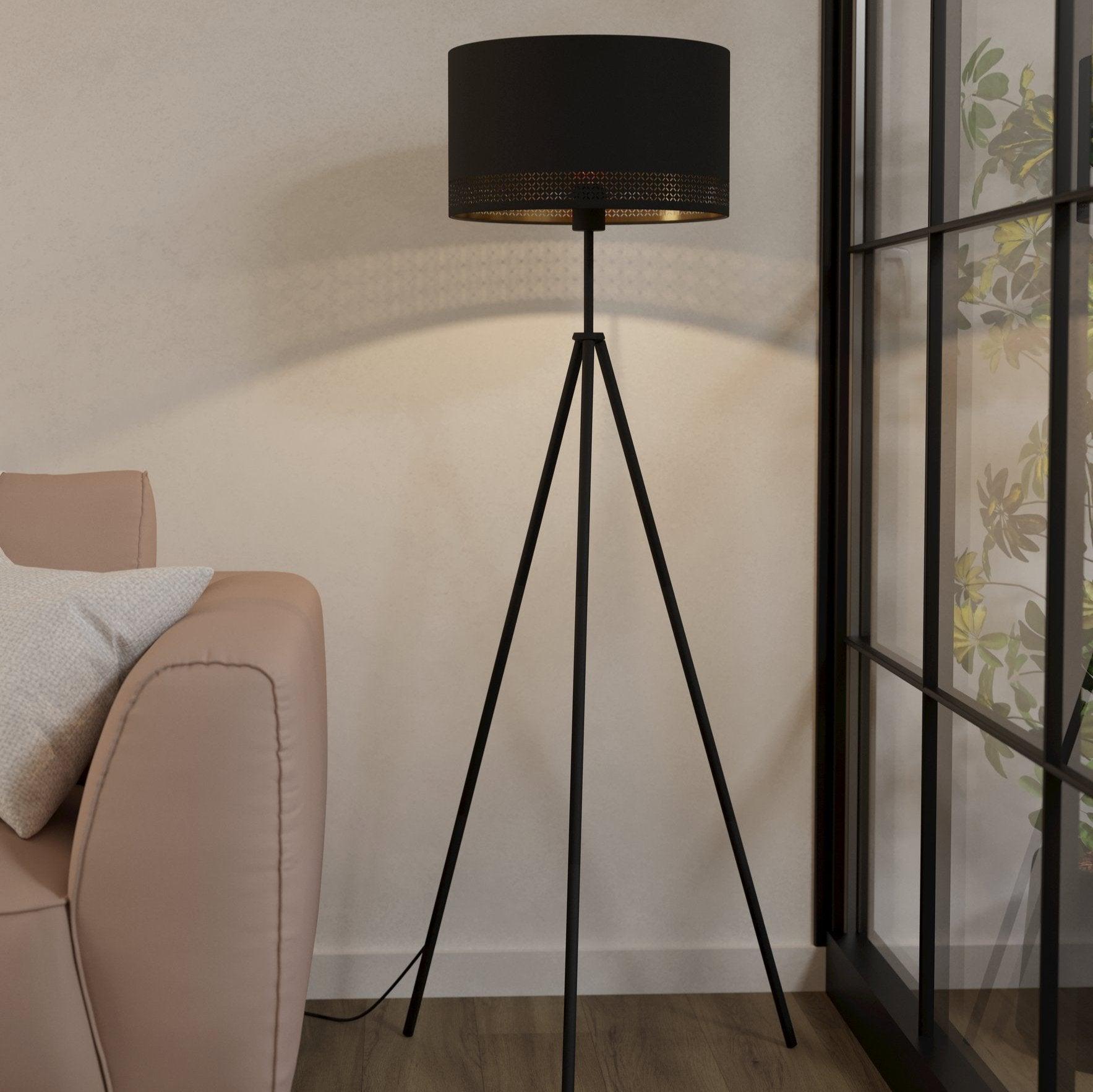 eglo esteperra black tripod floor lamp with black gold shade living room image