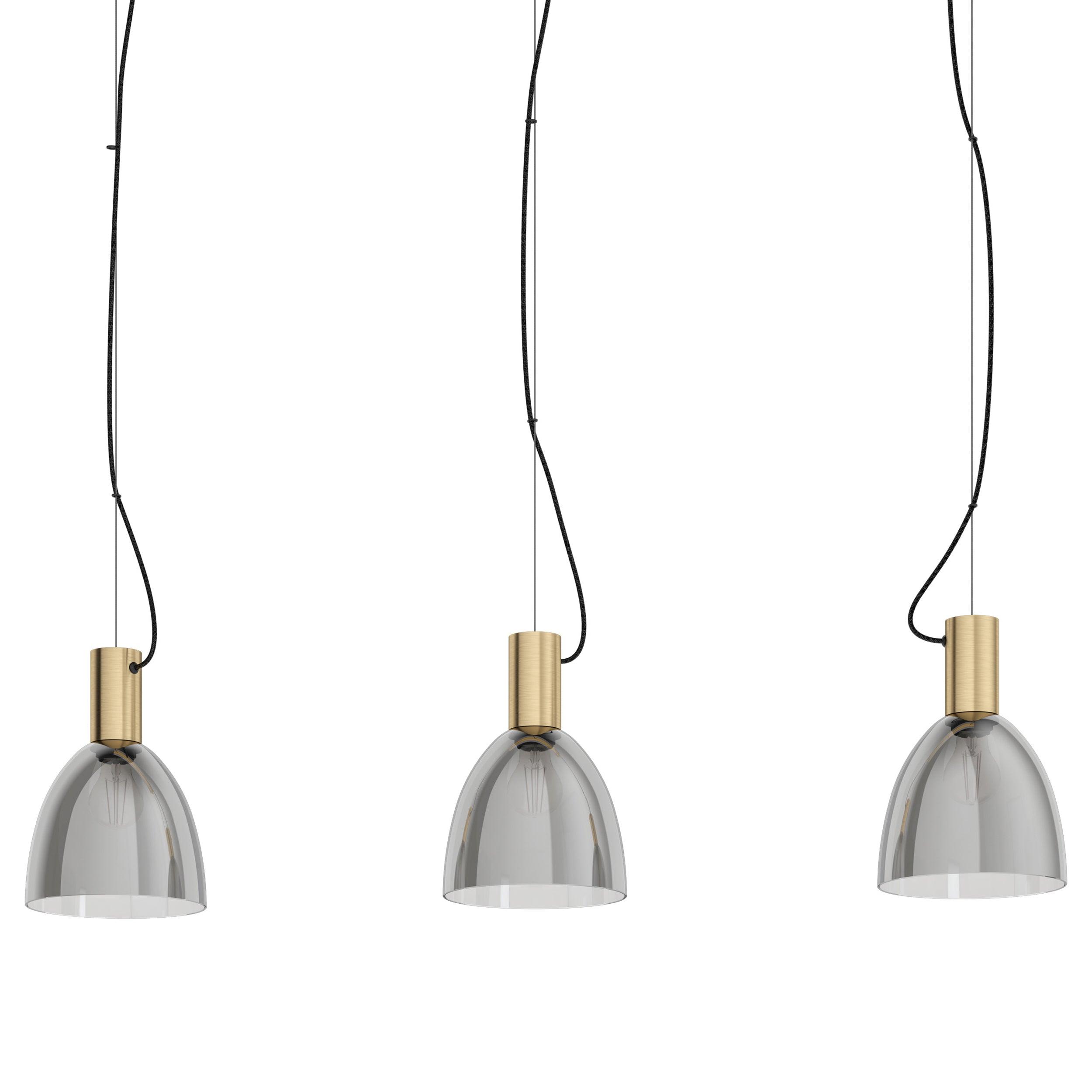 eglo lebalio 3 light brass smoked glass ceiling pendant Hallway Lighting Close up