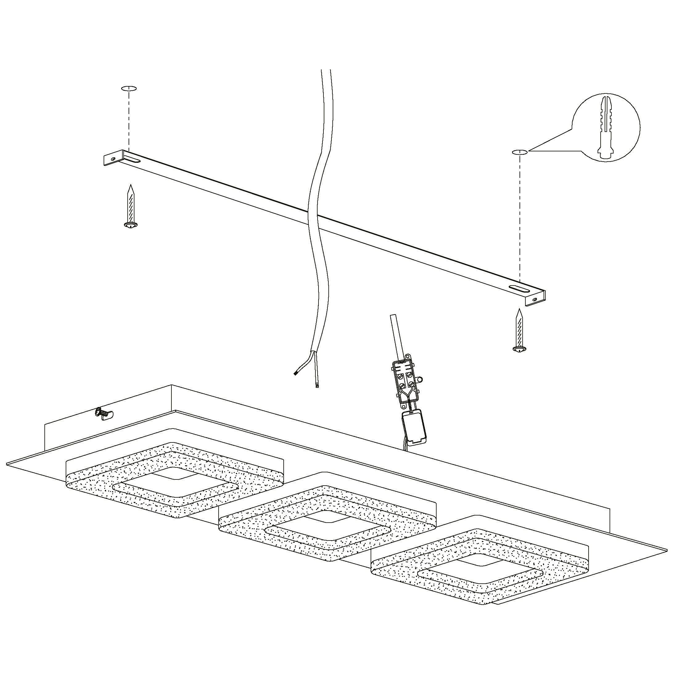 eglo fradelo 1 square 3 light black plastic crystal flush living room close up