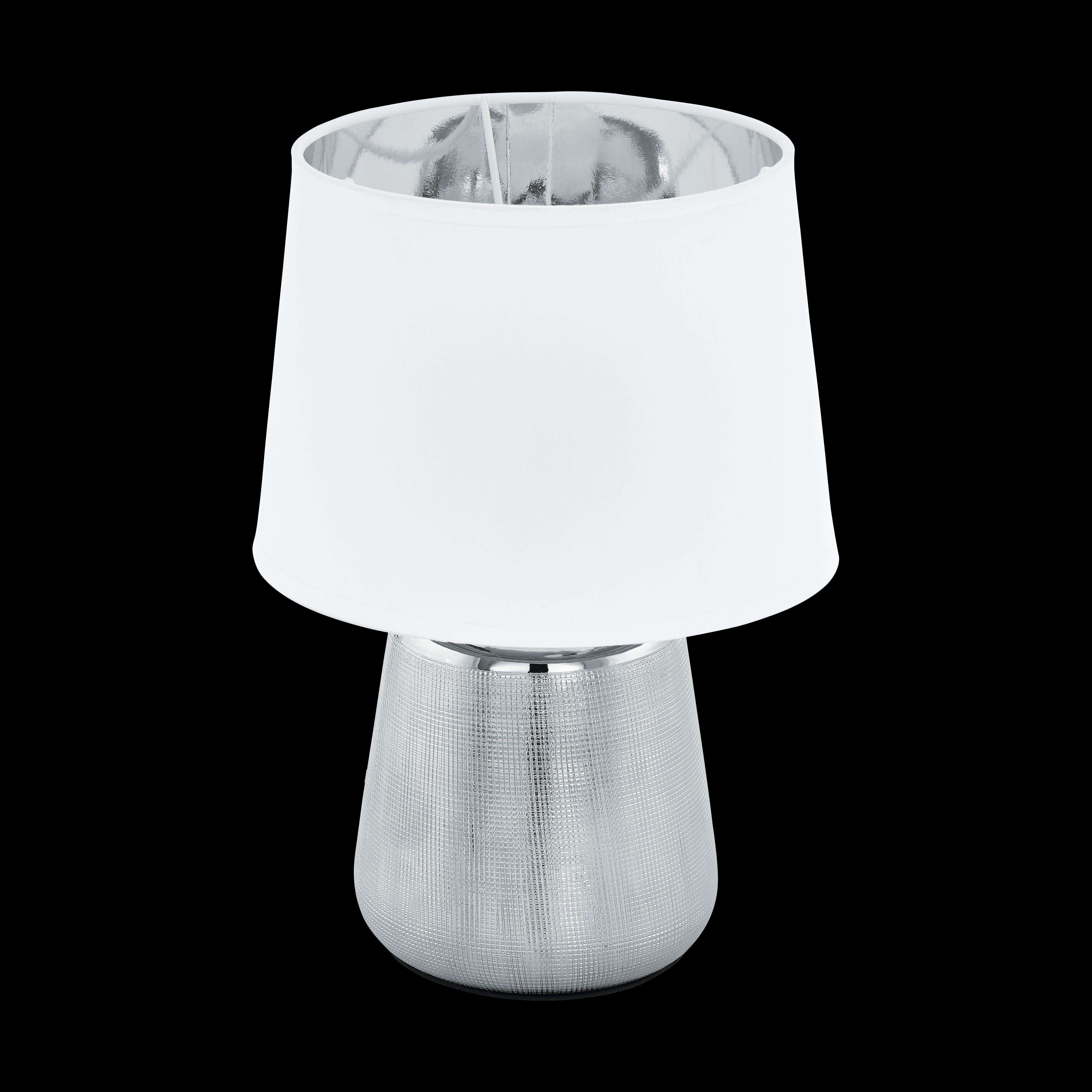 eglo manalba 1 silver ceramic table lamp white fabric shade