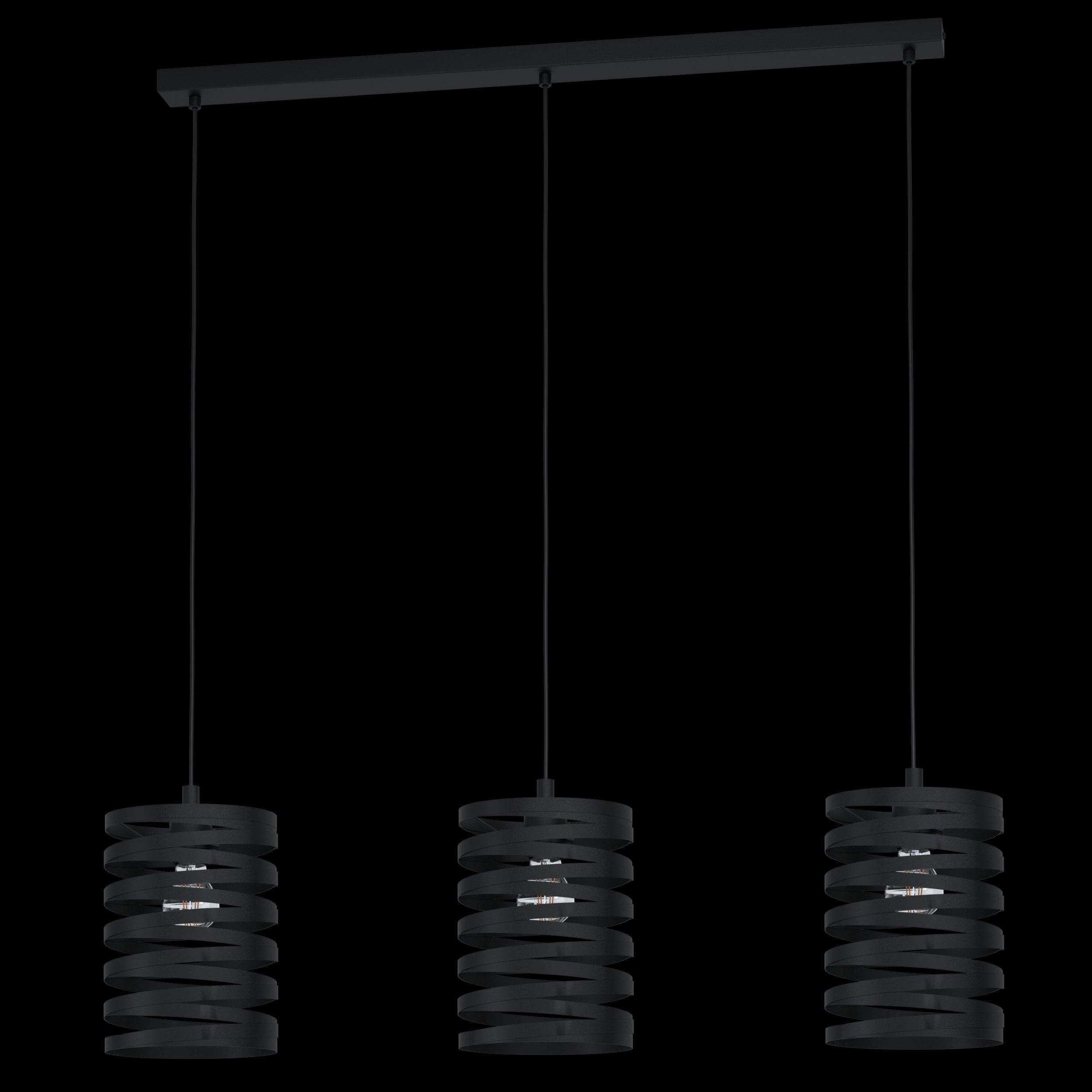 eglo cremella 3 light round spiral black metal pendant living room close up
