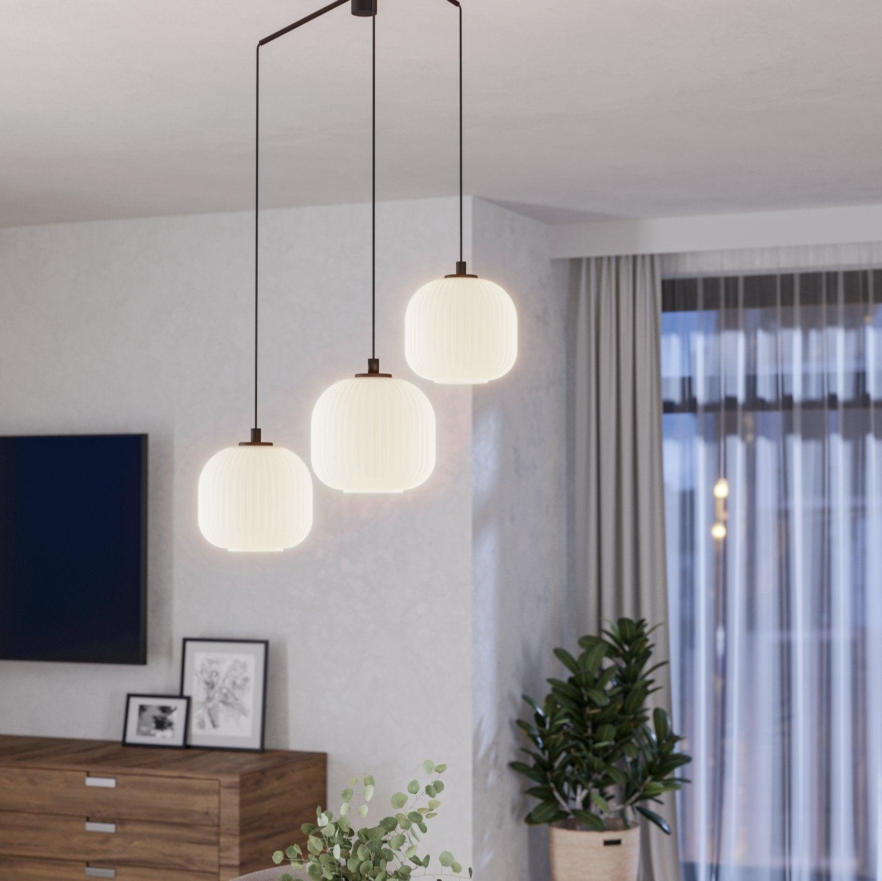 eglo mantunalle 3 light white ribbed glass shade pendant