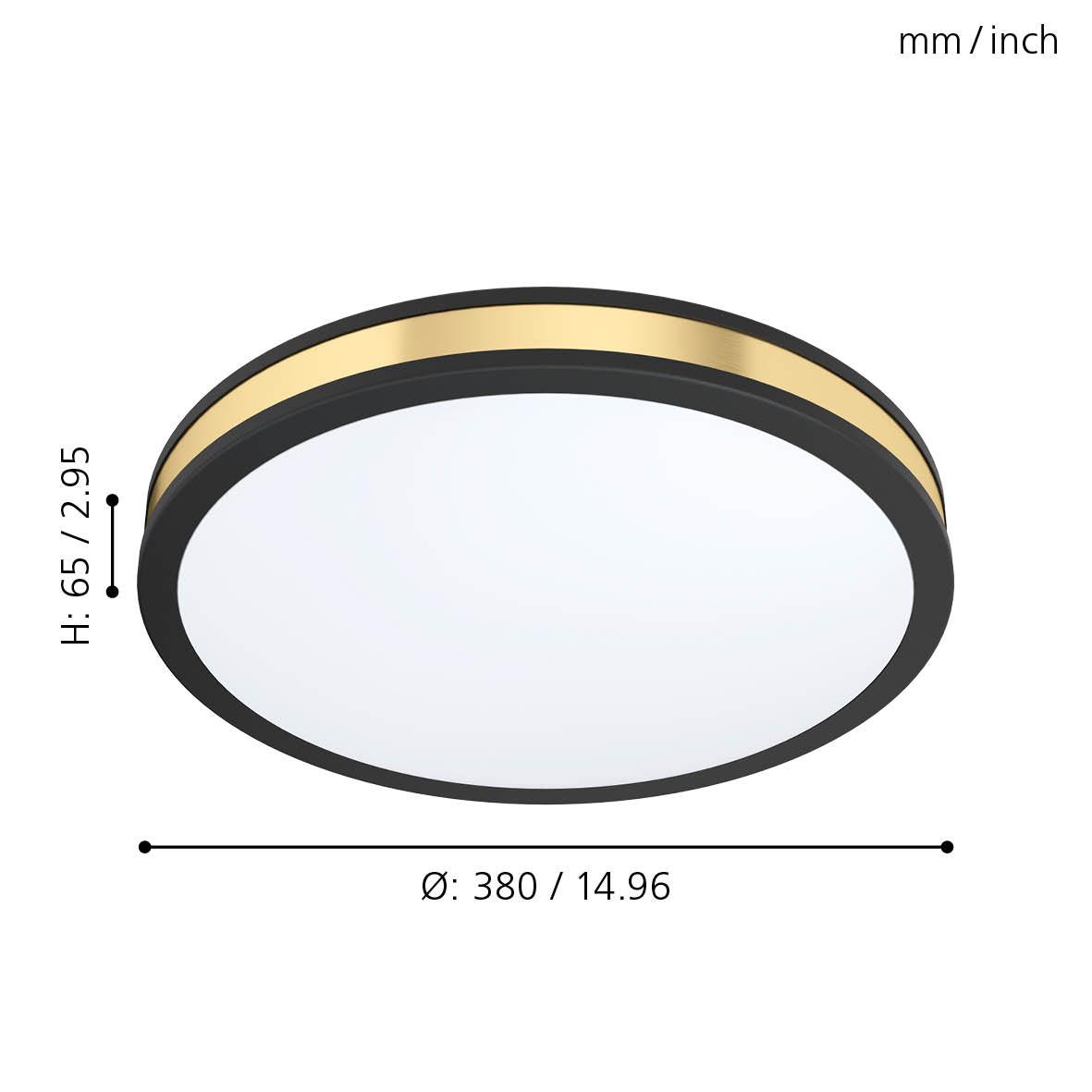 eglo pescaito black gold round led ceiling flush 38cm kitchen lighting
