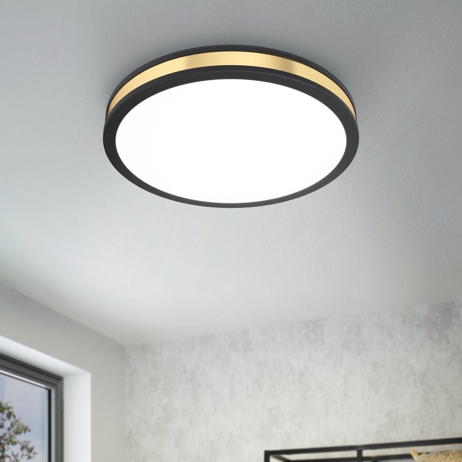 eglo pescaito black gold round led ceiling flush 38cm